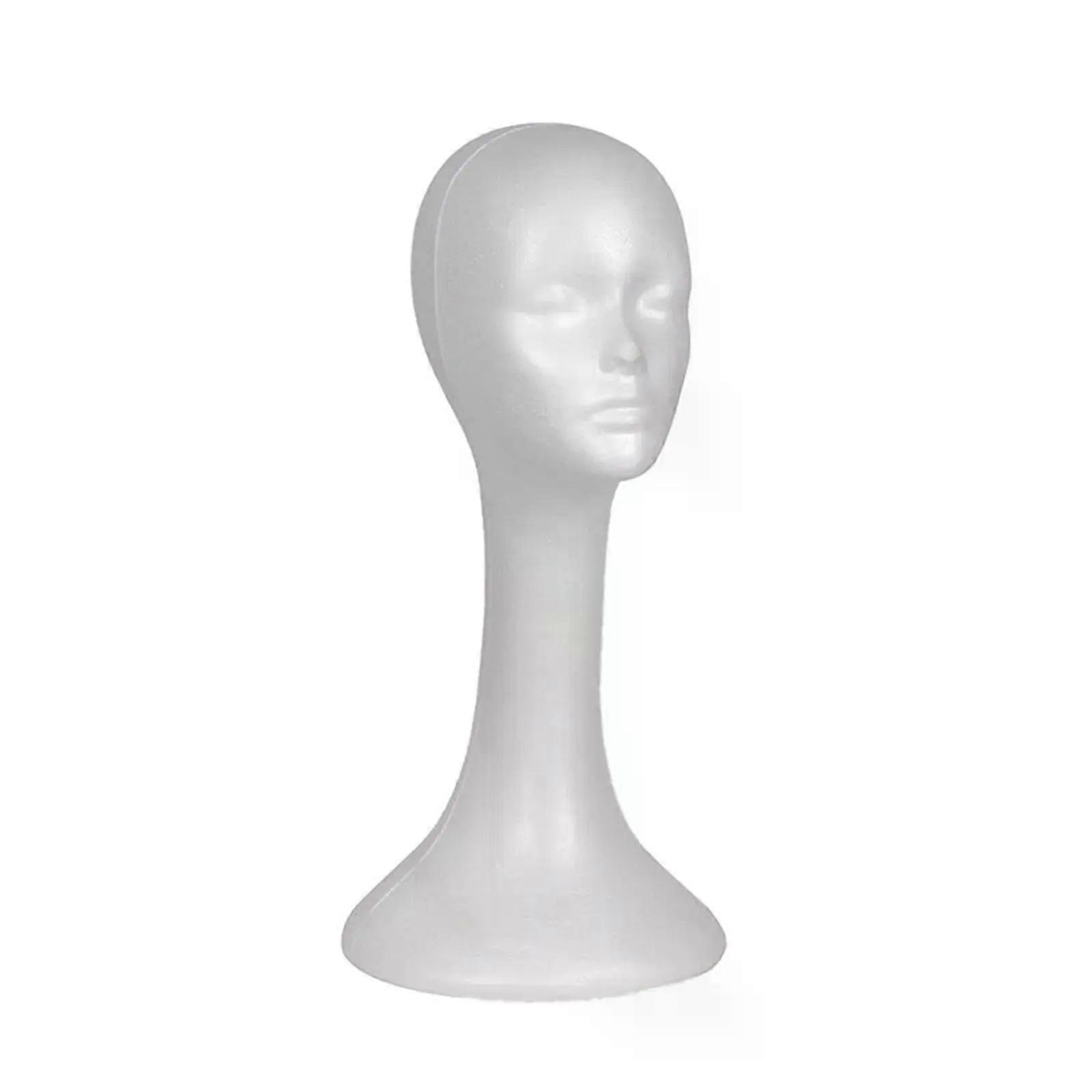 Head Model Abstract Long Neck Foam Female Mannequin Wig Hat Glasses Display Stand Model For Business Manikin White