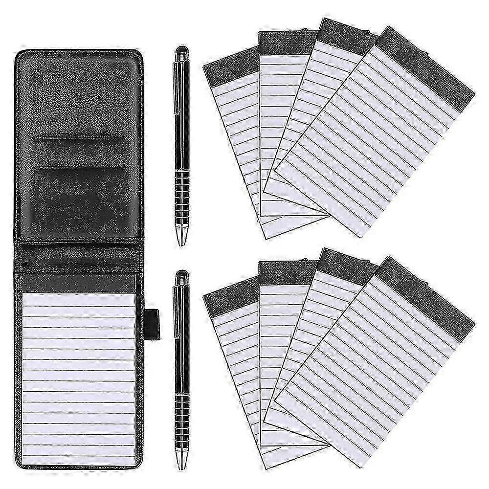 Mini Notepad Holder with 2 Pens and 8 Refillable Memo Books for Notes