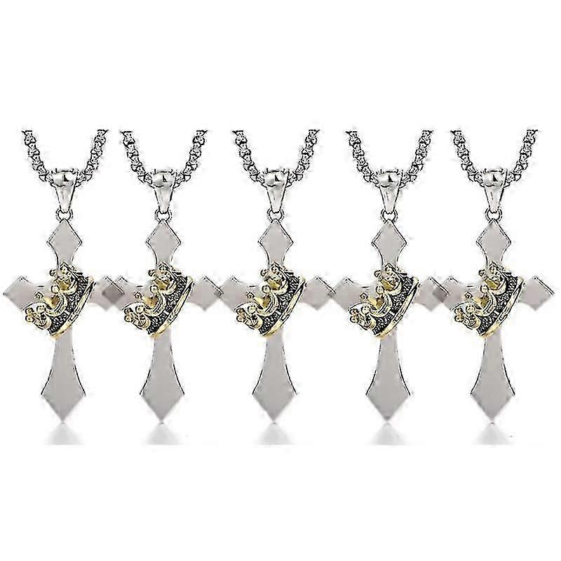 Krone Kors halskæde, kobber vedhæng halskæde med Titanium stål kæde 1-5stk (PrettyJ)