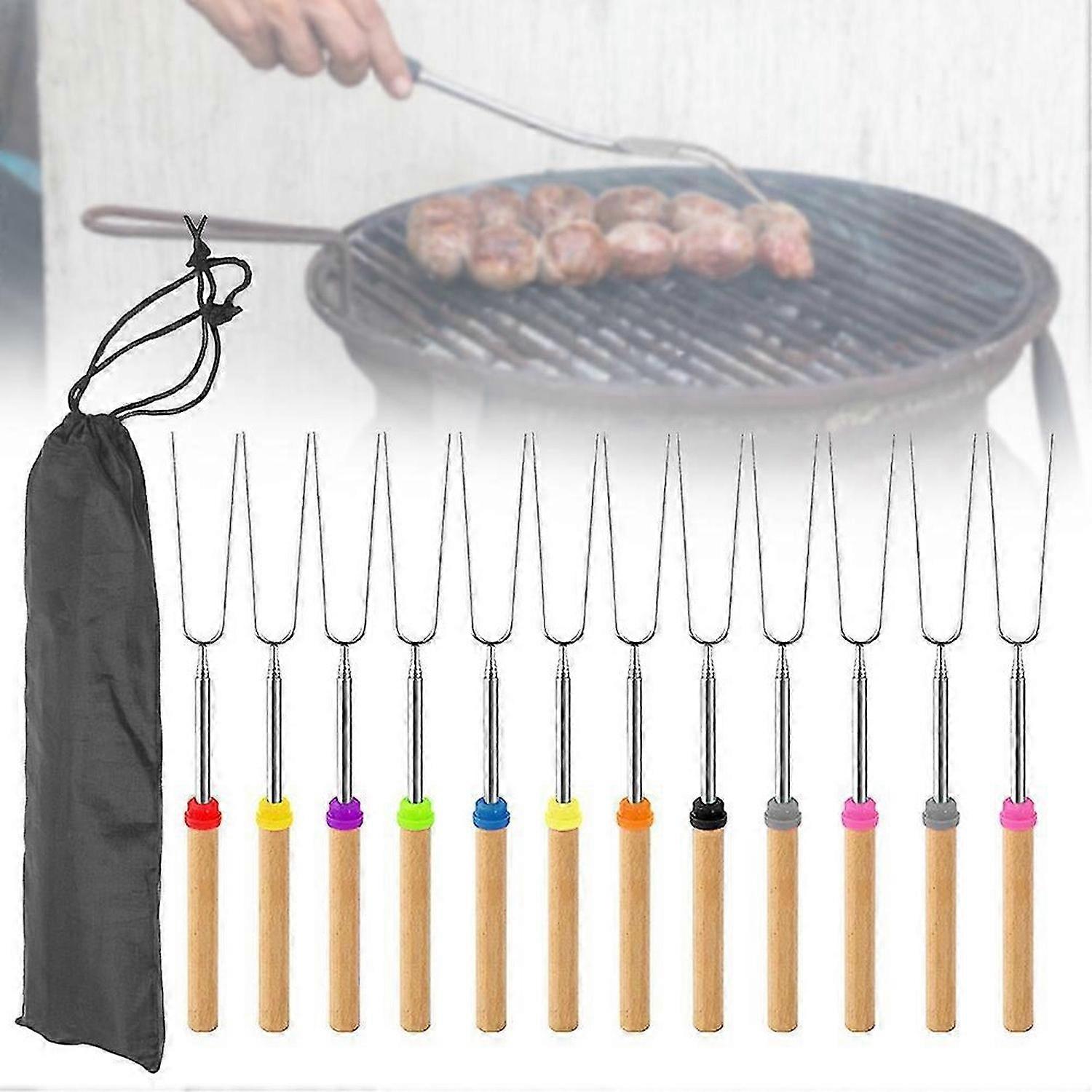 Telescopic Marshmallow Roasting Sticks for BBQ, Camping, and Backyard Parties, Long Smores Skewers with Ergonomic Non-Stick Handle