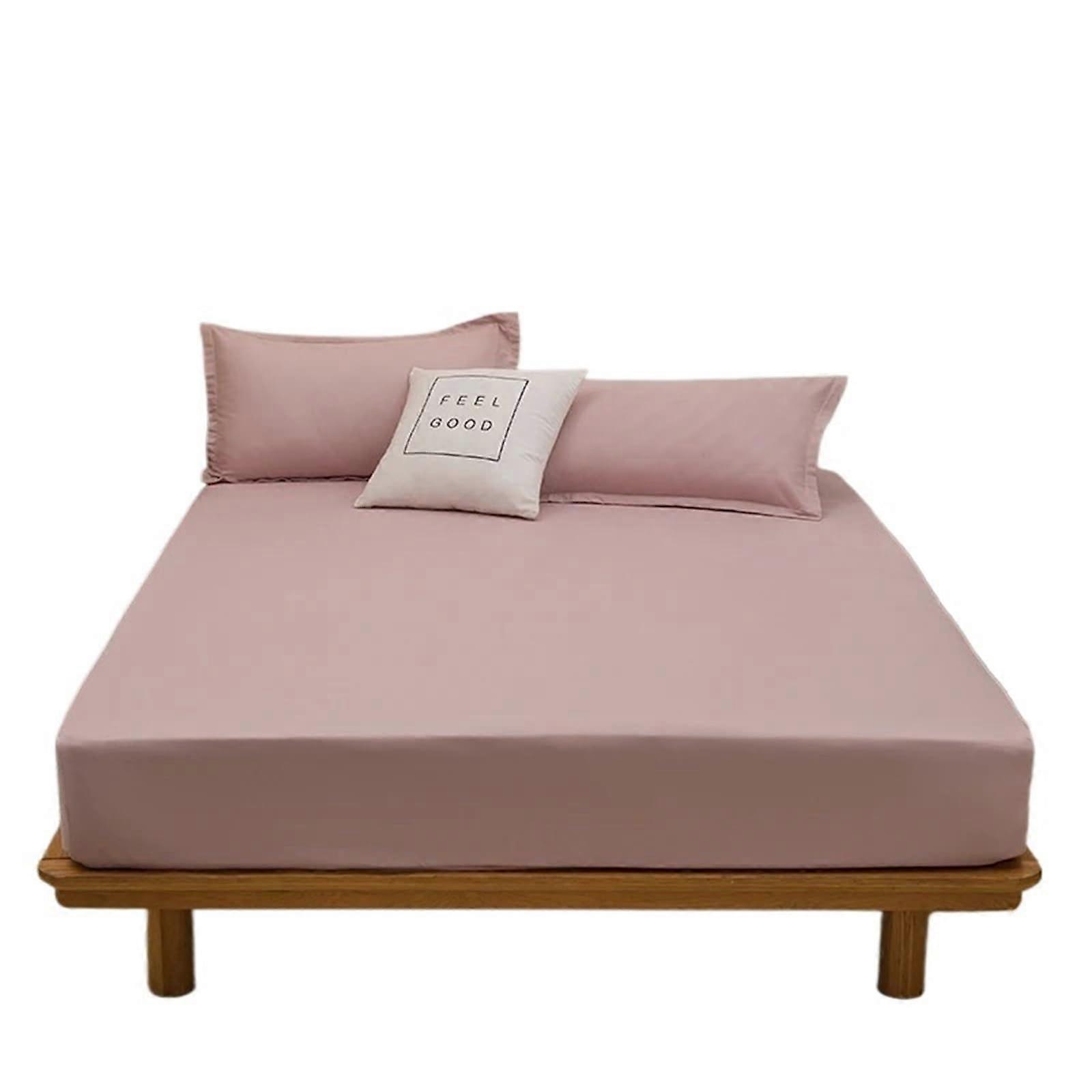 Bed Sheet Set Elastic Fitted 3Piece Solid Color Dark Gray Light Pink 120x200x25cm Single/Queen/King