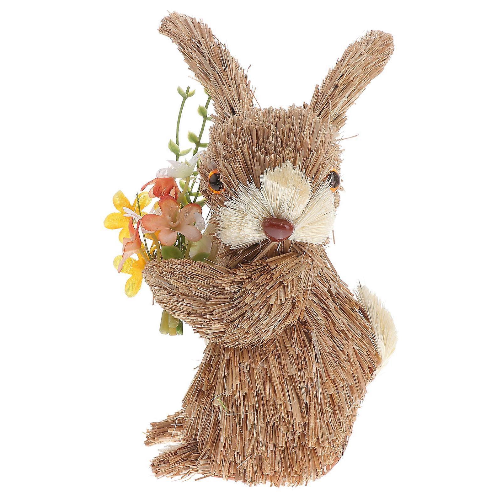 Desktop Rabbit Decor Handmade Straw Ornament for Decoration 3Pcs