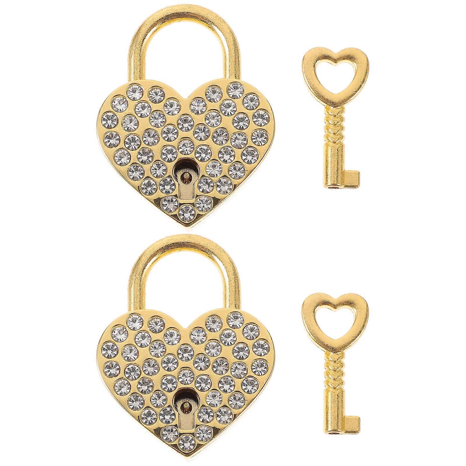 Heart Shaped Padlock with Keys 6Pcs Rhinestones Decorative Locks