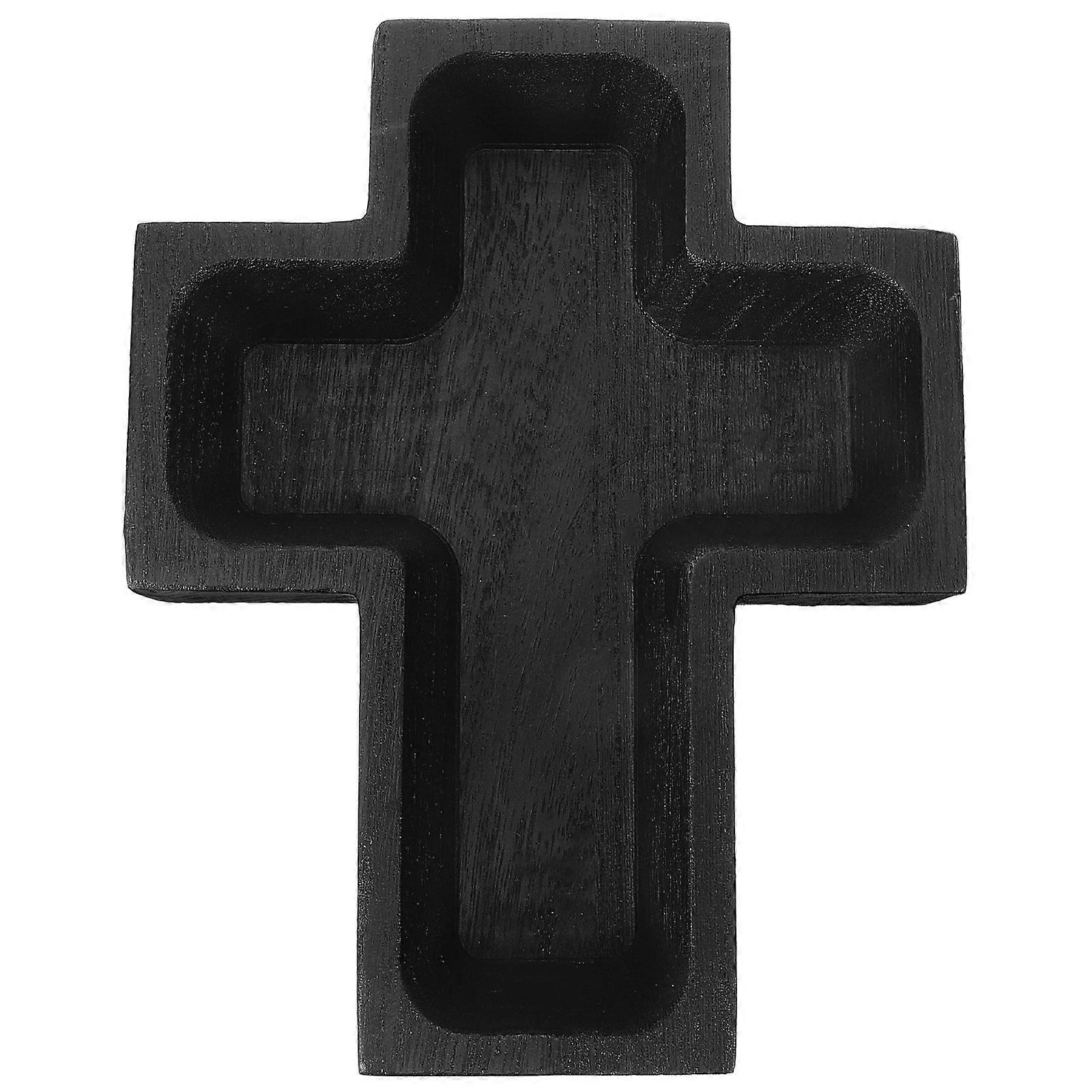 Wooden Cross Shape Snack Tray for Fruit Serving with 3Pcs Plates