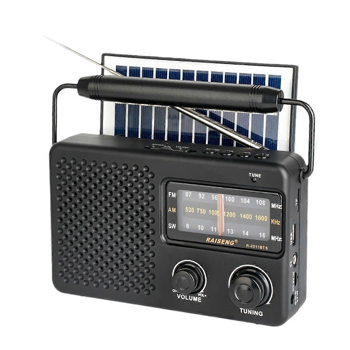 R-2011BTS Portable Stereo Radio AM FM SW Radio with TF Card USB Playback, Solar Charging Emergency Radio for Outdoor