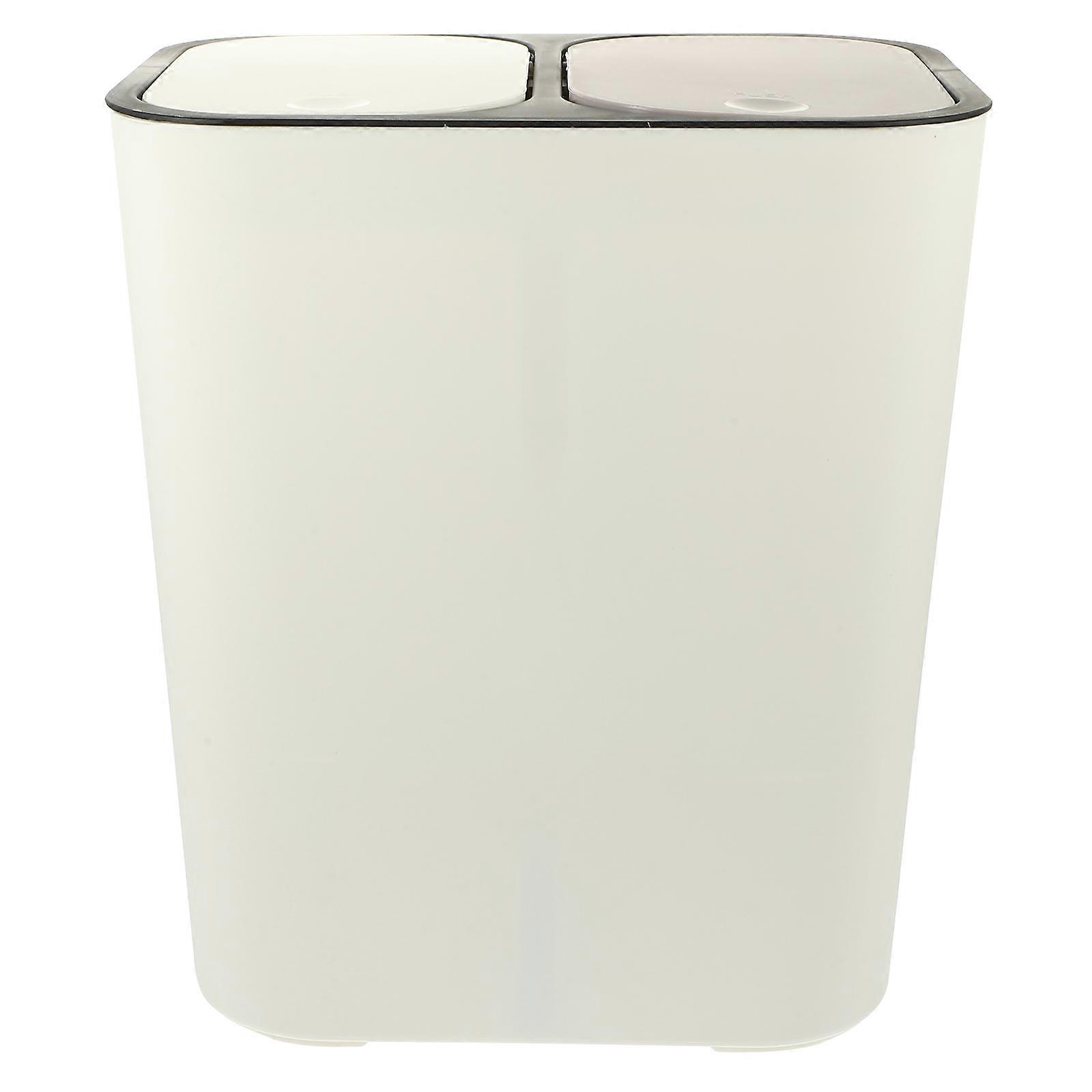 Double Garbage Bin Odor Prevention For Kitchen Rectangular Ivory White 13.2×11.4×8.1in Garbage Classification 1Set