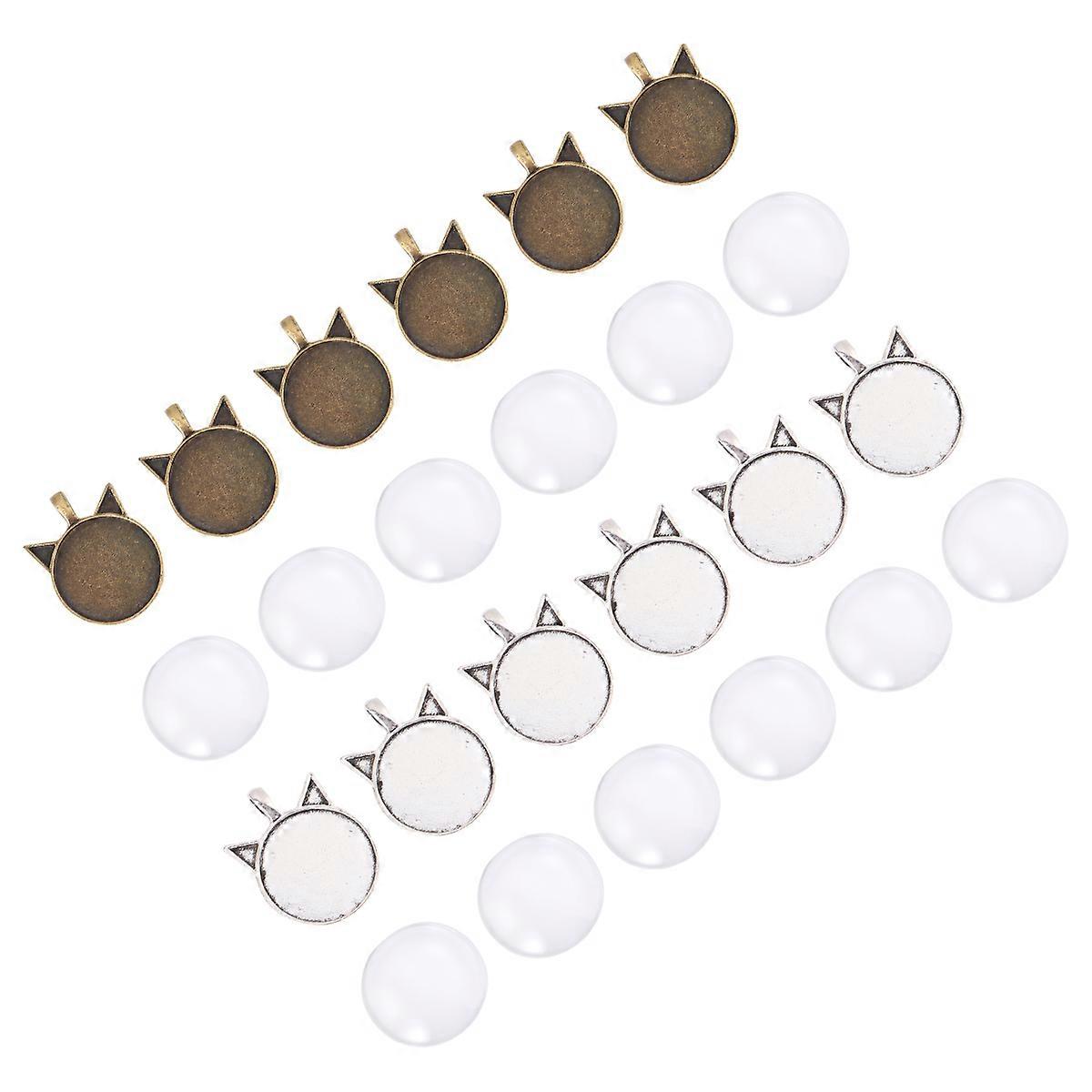 Alloy Cat Pendant Jewelry Making Charms with Glass Dome DIY Set 24Pcs