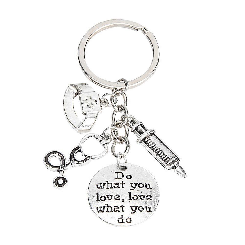 Silver Syringe Keychains Creative Key Rings for Hanging Keys 100Pcs