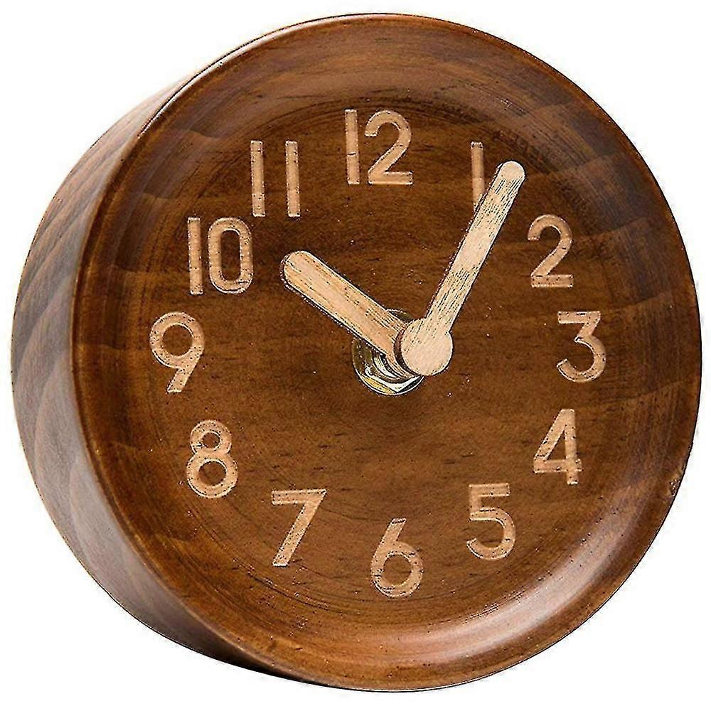 Wooden Desk & Table Analog Clock Made Of Pine(dark)-battery Operated With Precise Silent Sw