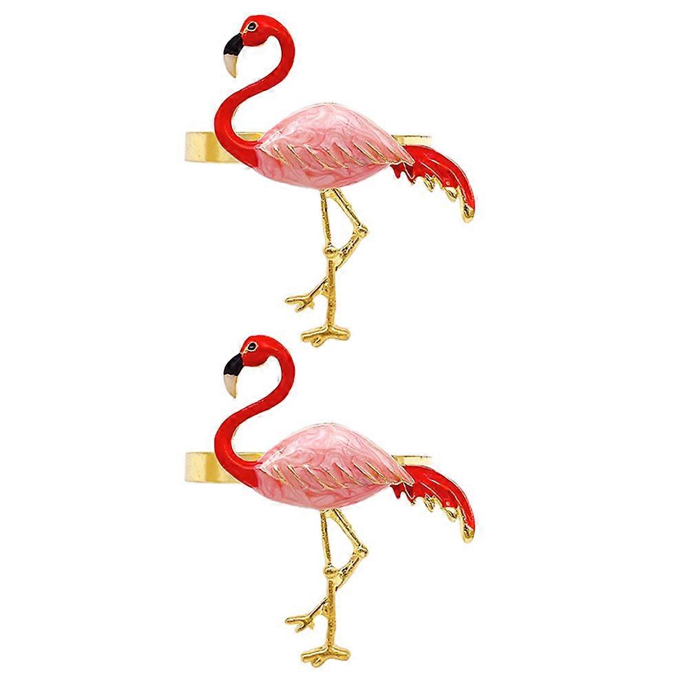 Flamingos Napkin Decor 2Pcs Pink Alloy Reusable Napkin Circle for Elegant Table Decor