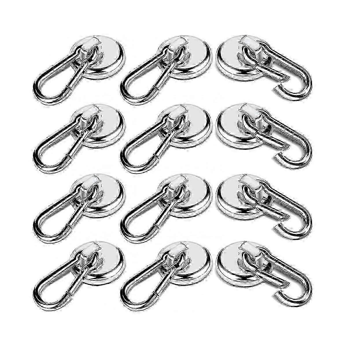 Magnetic Hooks 12 Pack: Strong Neodymium Magnets with Carabine Edition, Heavy Duty Magnet Hooks 60LBS 0618 Edition