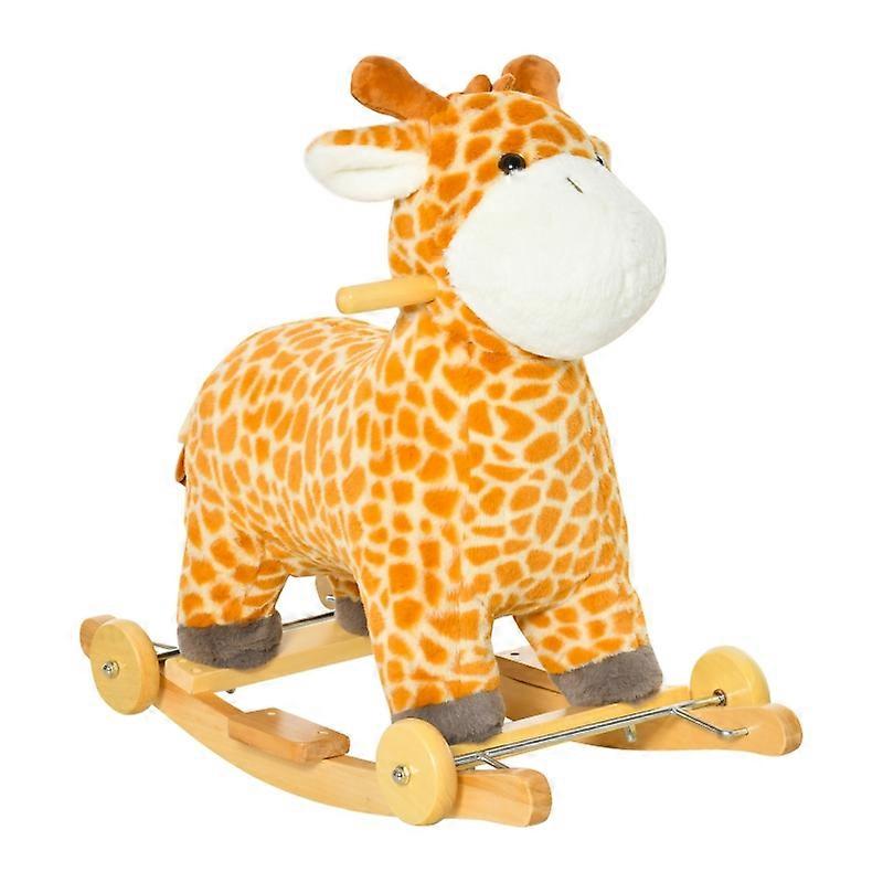 HOMCOM 2 In 1 Plush Giraffe Rocking Toy Sound Wheels Handle