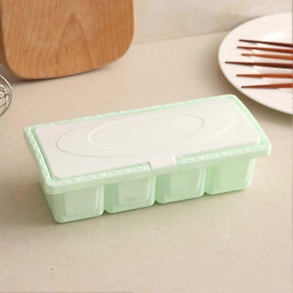 Plastic Spice Containers Set for Kitchen 4-Grid Seasoning Storage Box Green