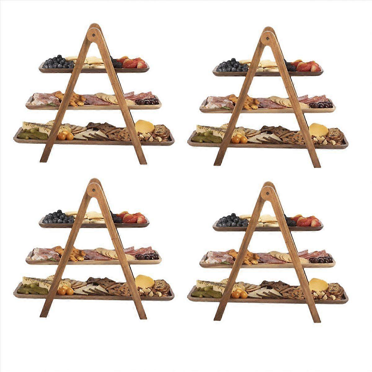 3-stöckiges Serviertablett, Holz, mehrstöckiges Tablett, Serviergeschirr und -platten, Tabletts