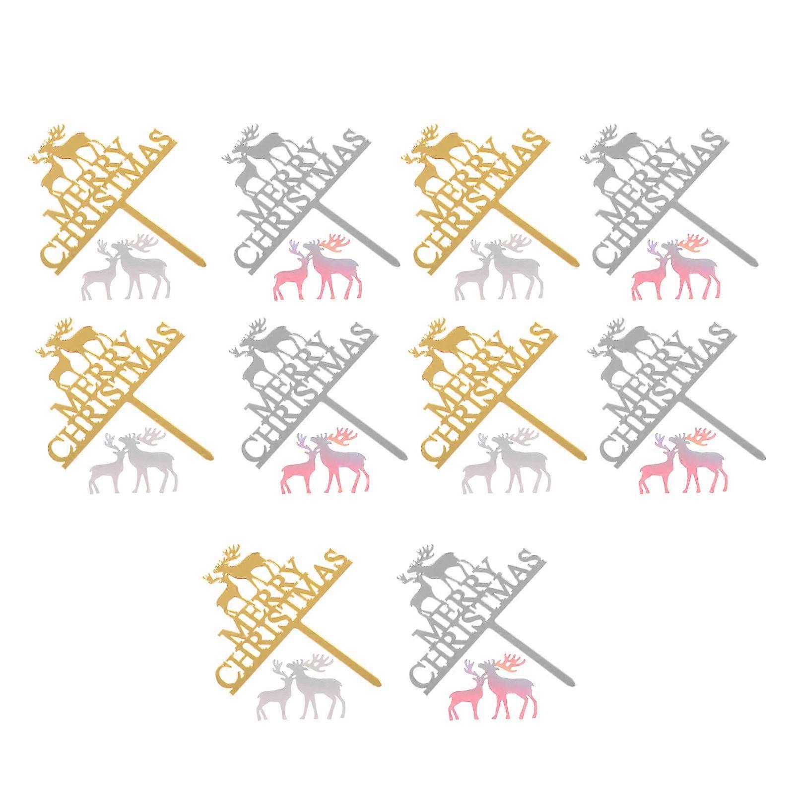 Acrylic Elk Cake Plug-in Insert for 10Pcs Christmas Decoration