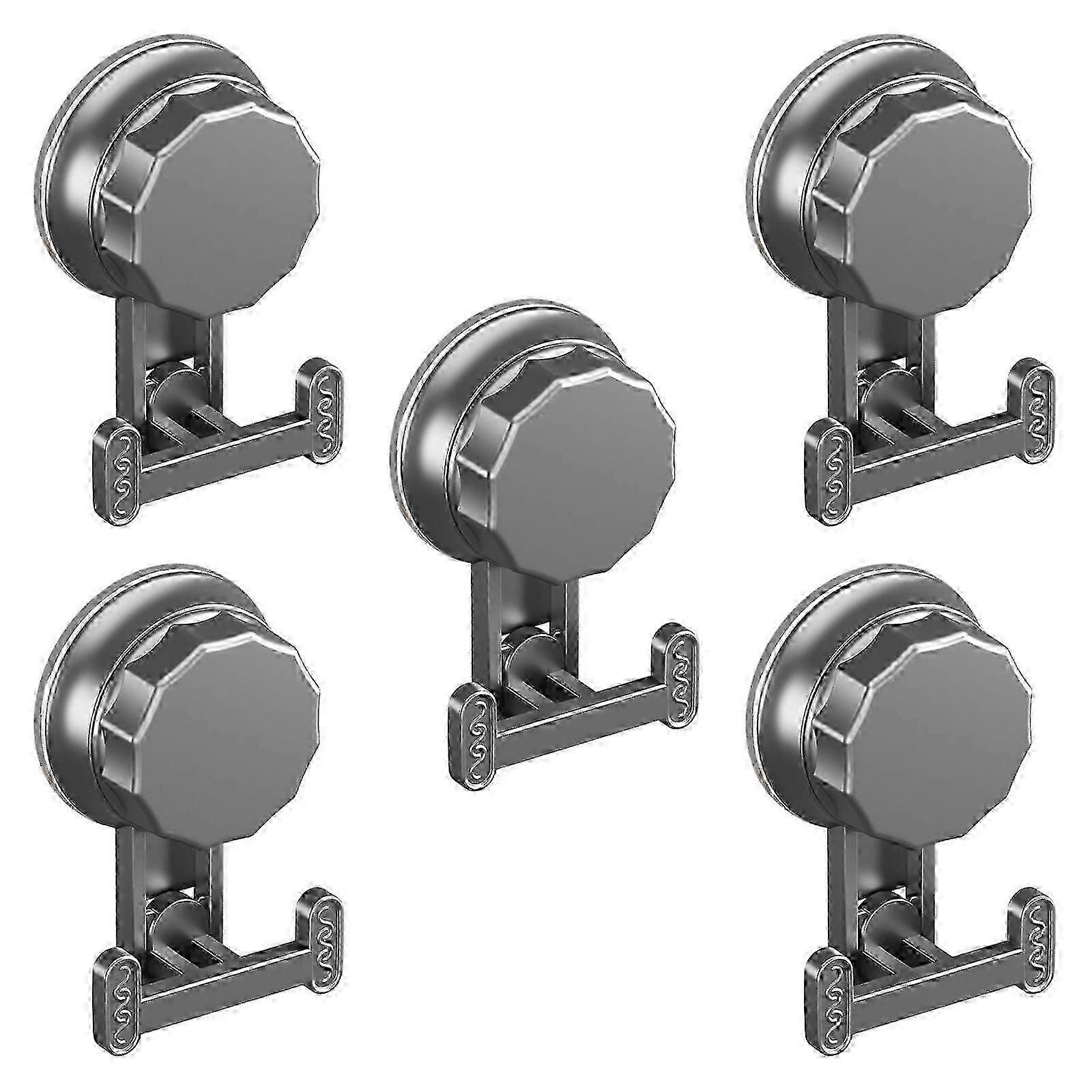 5 Piece Suction Cup Hooks Set - Vacuum Suction Cup Coathanger Hooks for Restroom Use, Gray Finish