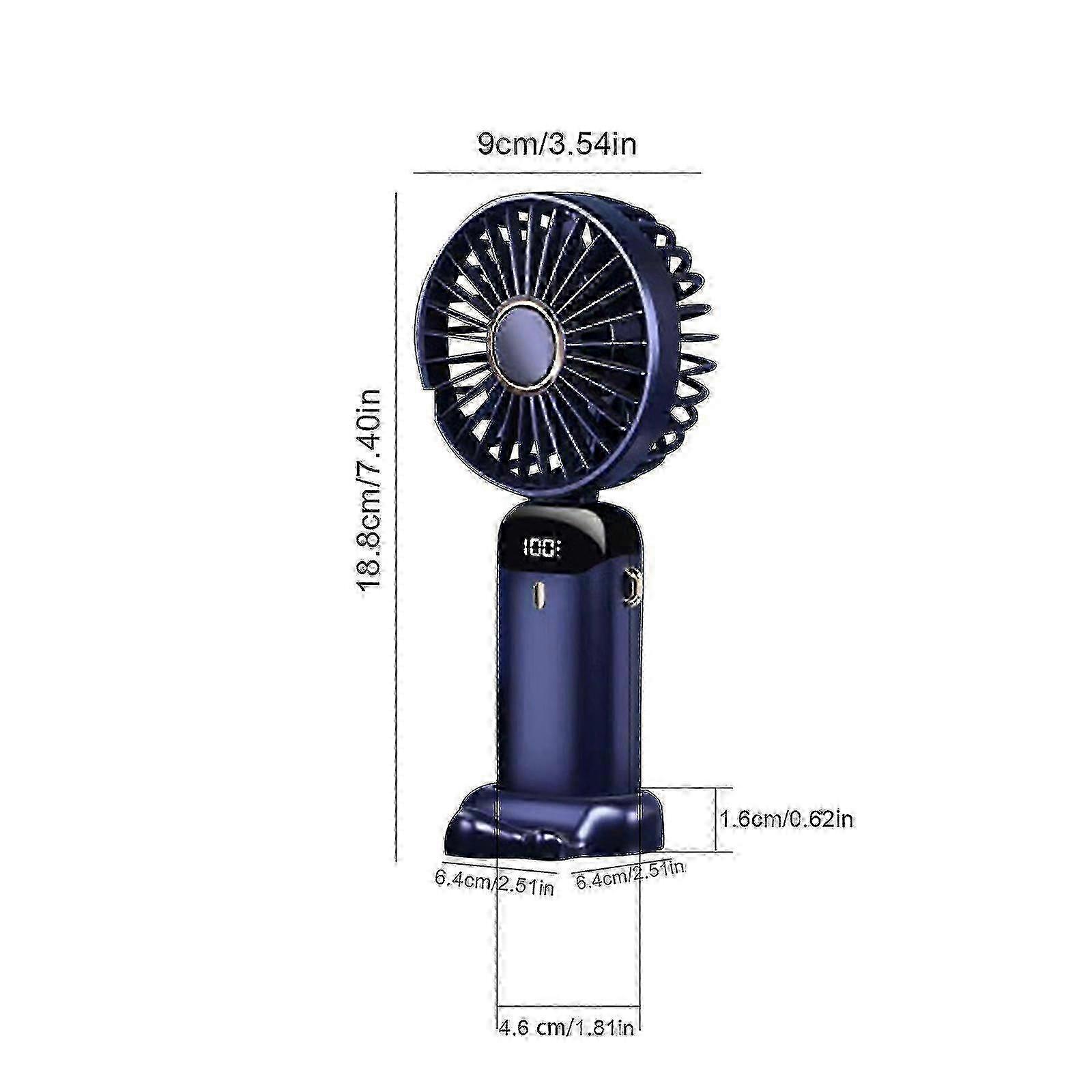 Portable Handheld Mini Face Fan, 5 Speeds Rechargeable Travel Fan with Detachable Base & Lanyard
