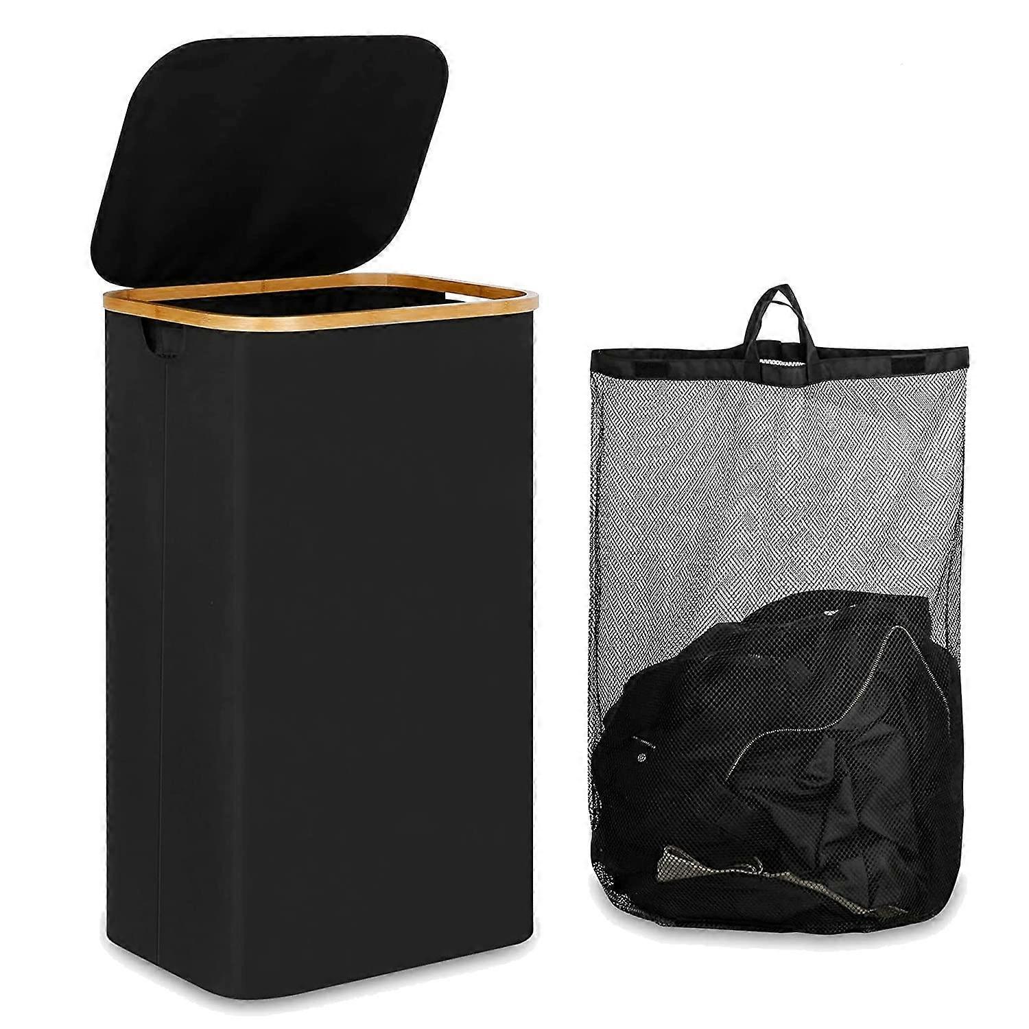 110L Laundry Hamper Basket With Handle And Lid Removable Inner Bag For Clothes And Toys Black