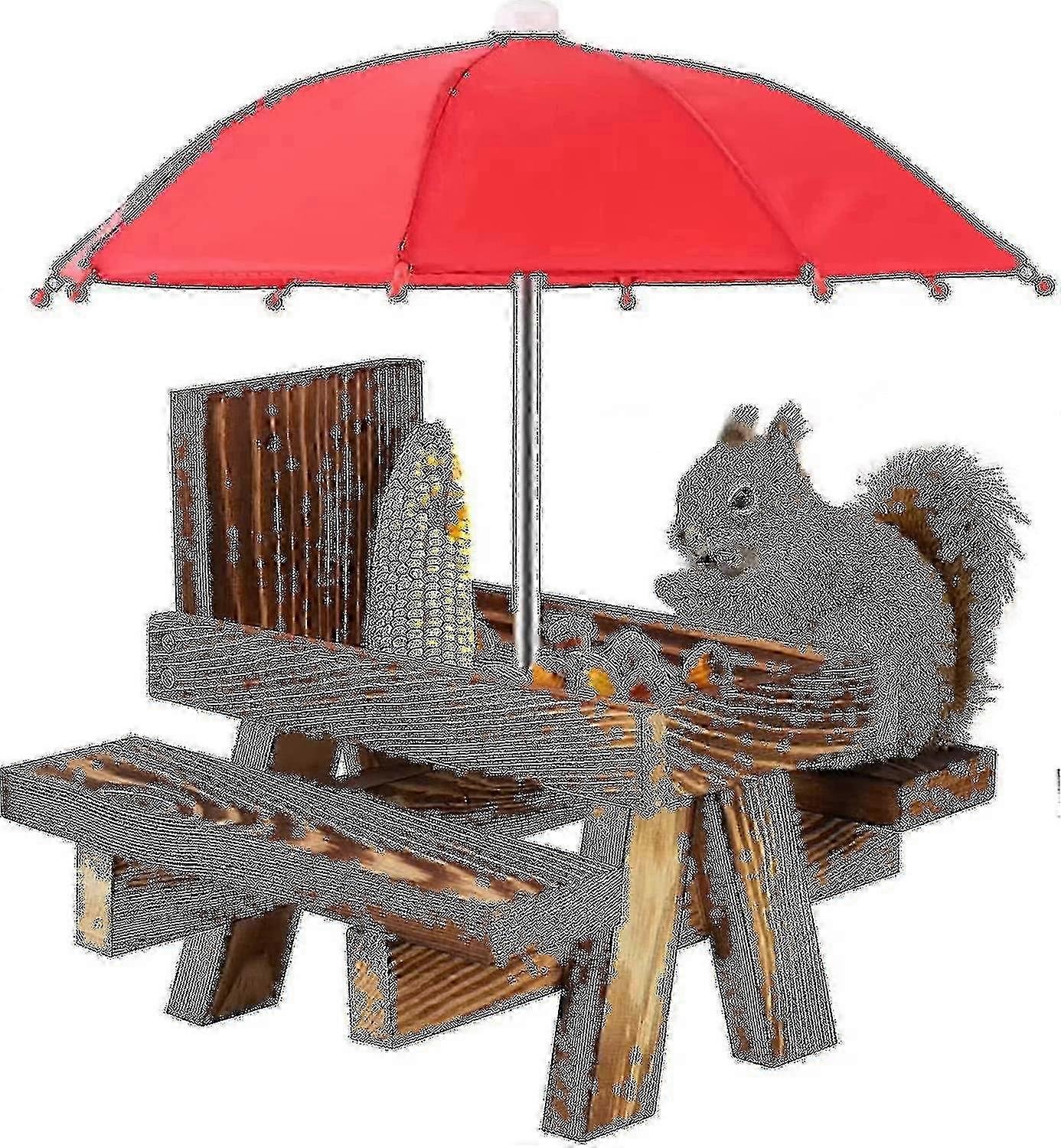 Squirrel Feeder Weatherproof Squirrel Picnic Table Wooden Squirrel Feeding Table With Umbrella [adva