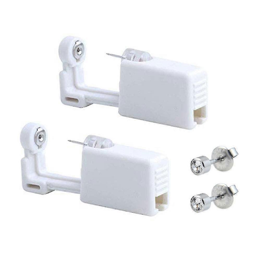 2 件装自耳洞枪耳环一次性耳钉枪套件无菌无痛耳洞枪套件工具（白色）