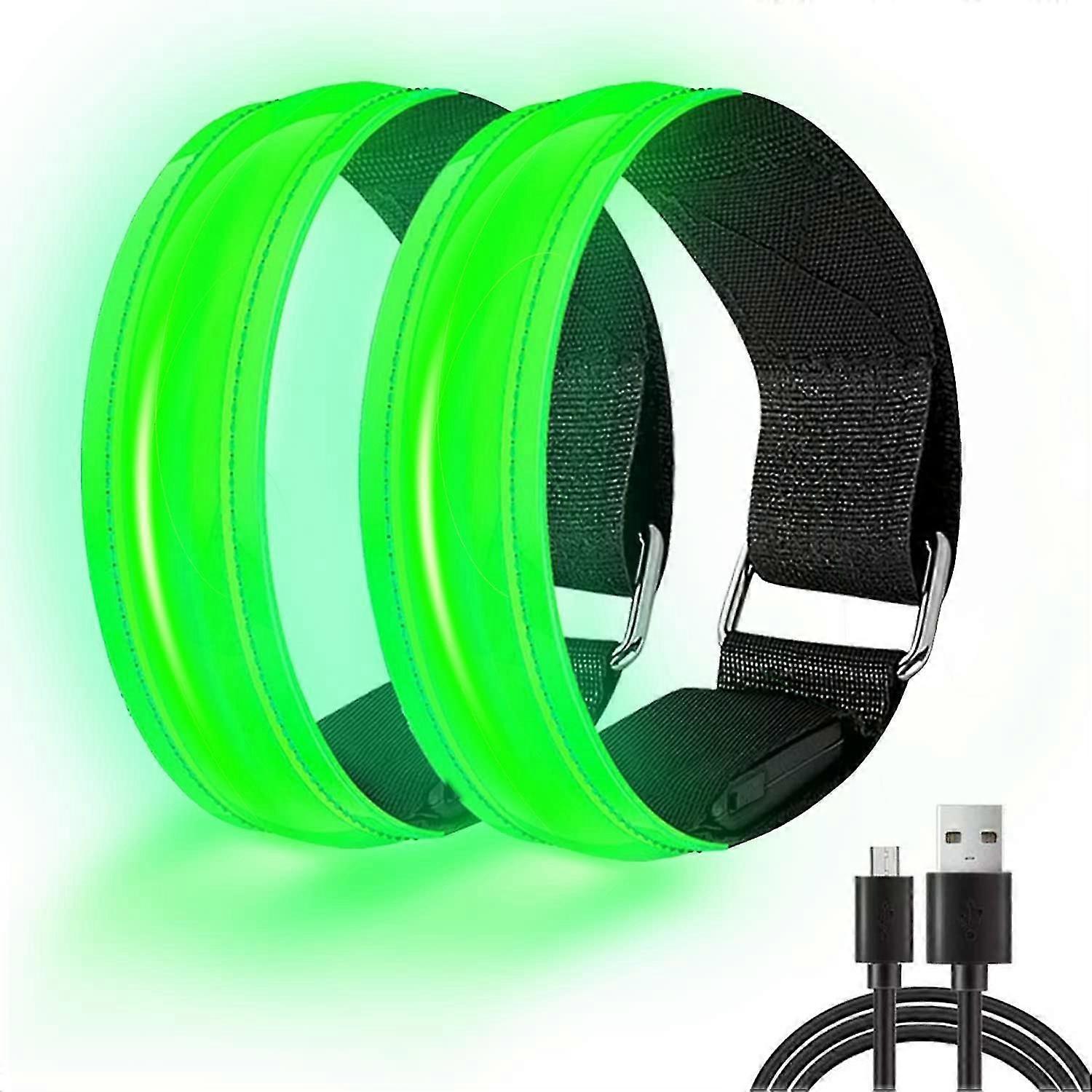 Spring Led Running Lights For Runners 2 Pack,usb Rechargeable Reflective High Visibility Armbands,safety In The Dark