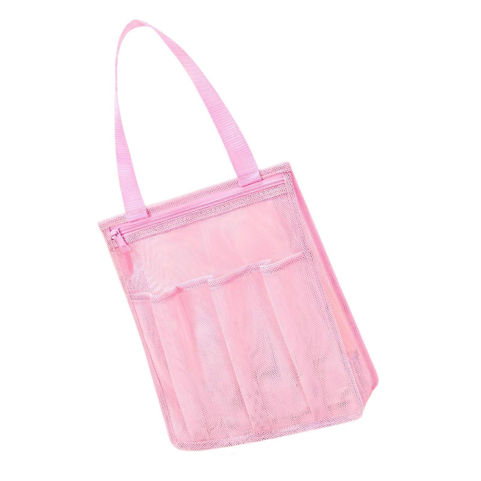 Practical Mesh Beach Storage Bag for Pool Travel Camping Ventilated Shower Bag With Hanging Hook   Pink