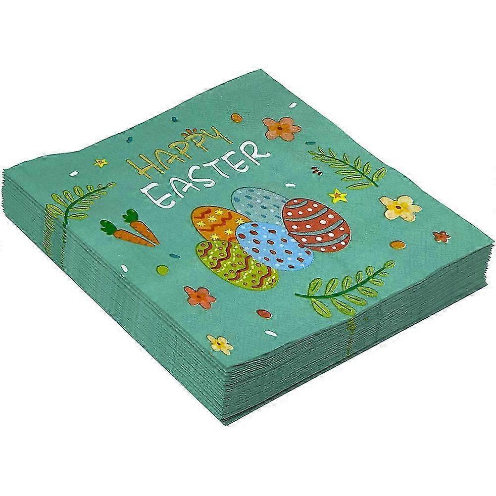 Easter Bunny Print Disposable Paper Napkins, Green Square, 100 Sheets