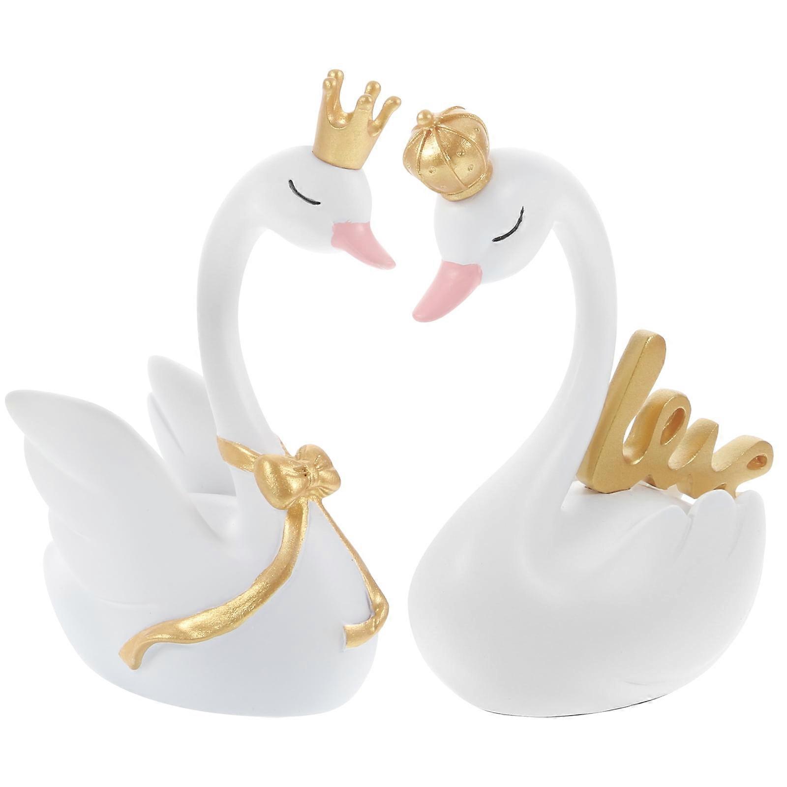 1 set of Resin Swan Statue Home Desktop Swan Decoration Swan Figurine Decorative Swan