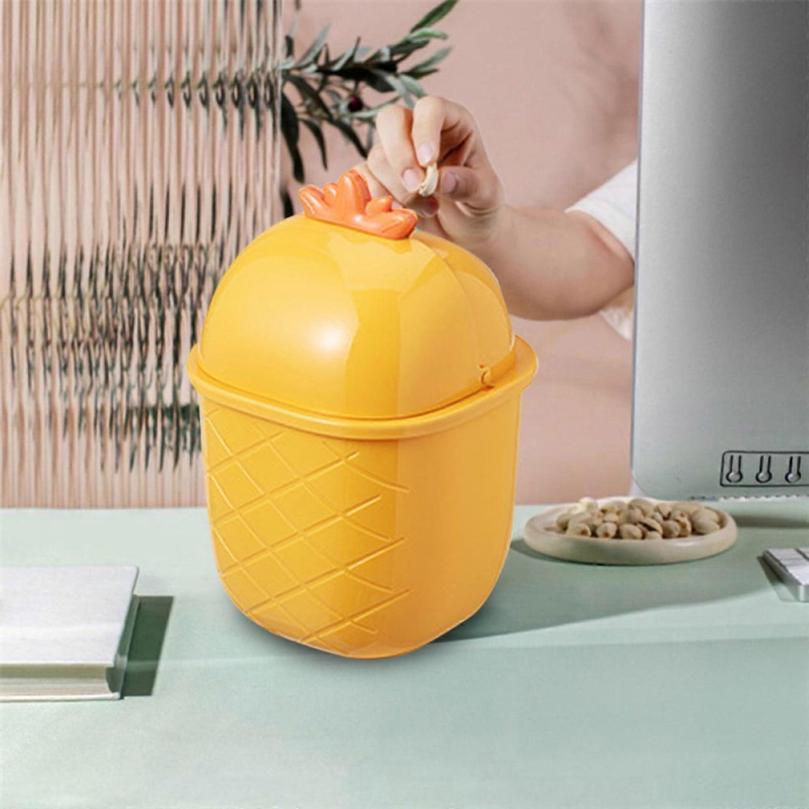 Pineapple Desktop Ornament Trash Can, Mini Garbage Container with Remote Pen Pencil Holder, Countertop Waste Basket & Sundries Organizer for Home