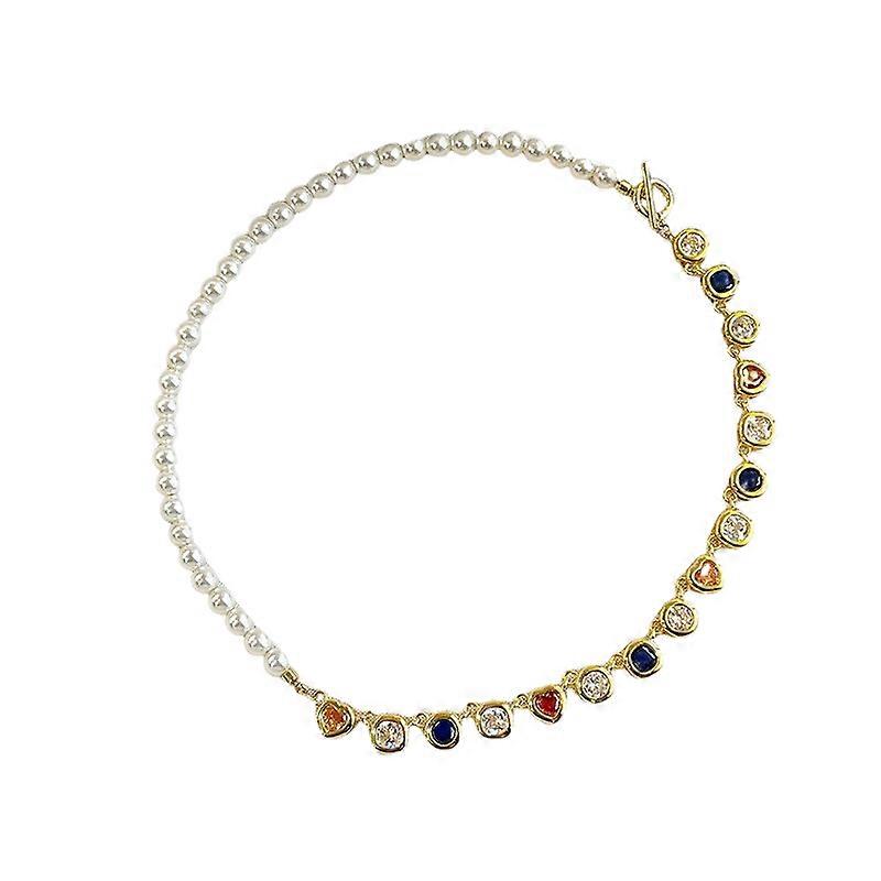 Geometric Round Colored Zircon Pearl Set, Inlay Craft, Temperament Style, Quality Choice for Office Commute & Women's Gifting