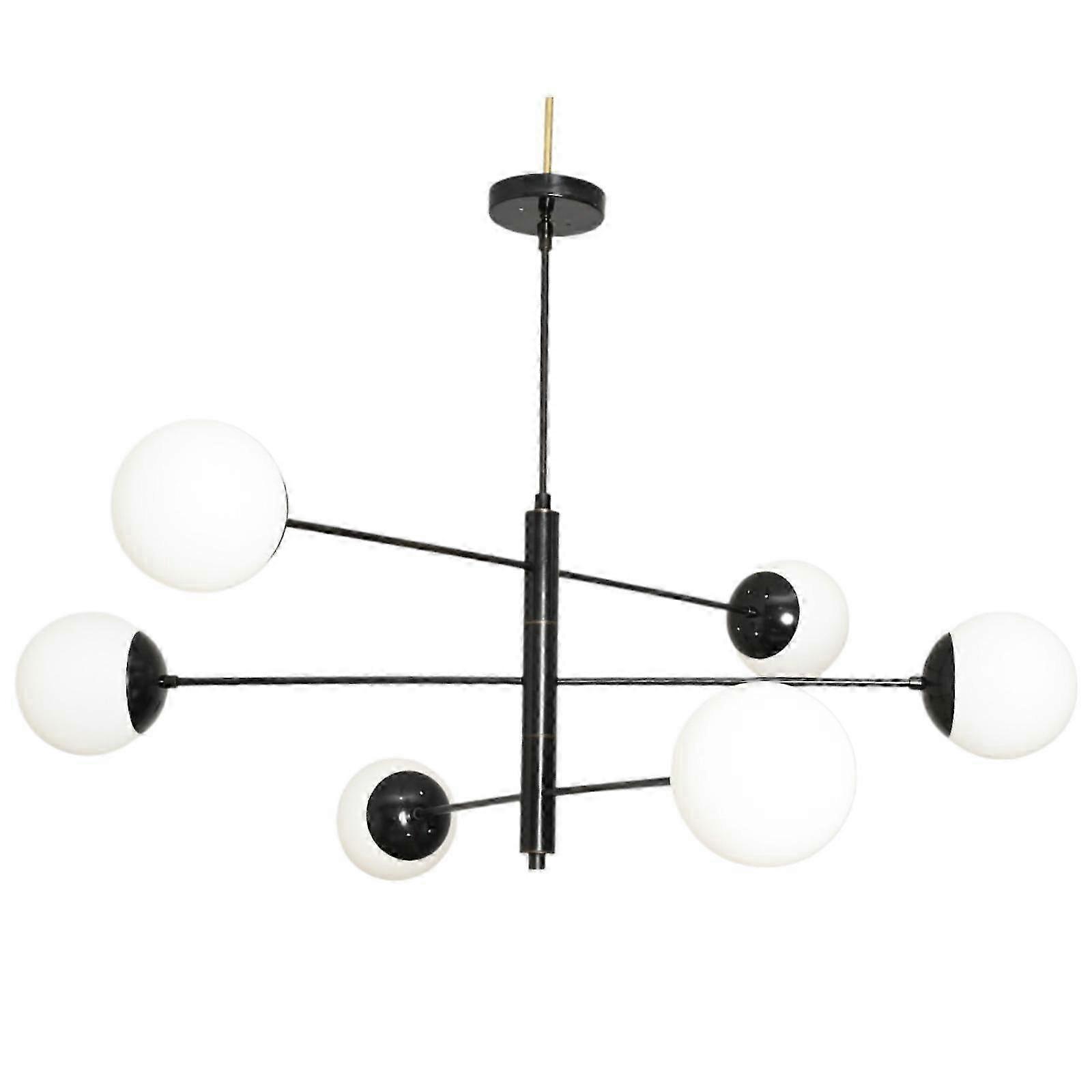Stilnovo-style Sputnik Chandelier, 6 Globes, Brass Finish, Sleek