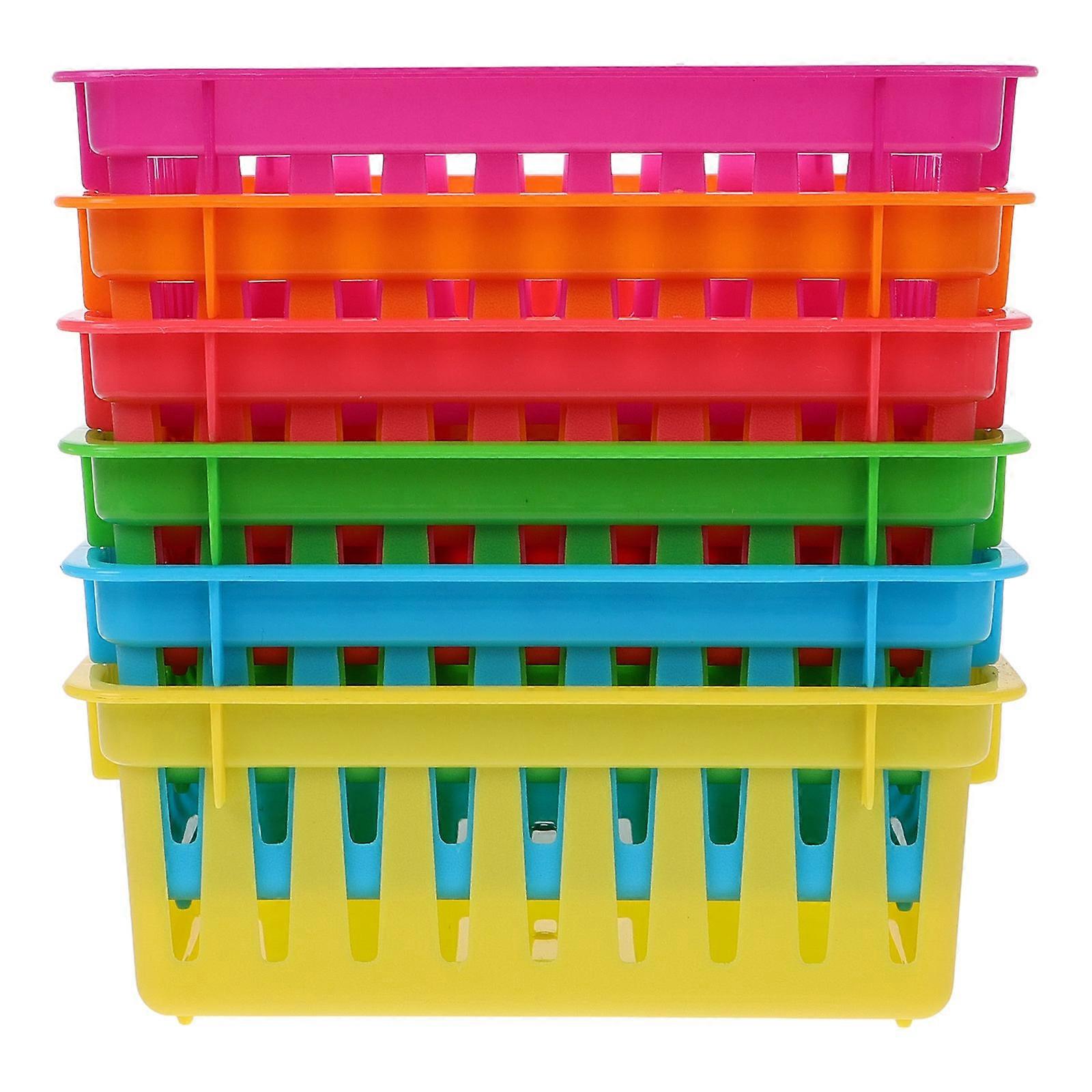 Assorted Color Classroom Desk Baskets Small Plastic Pencil Storage 6Pcs Set