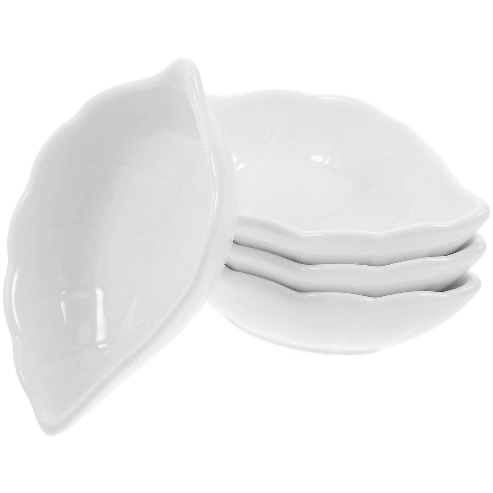 Ceramic Leaf Sauce Dipping Bowls for Food Serving 4Pcs White Set