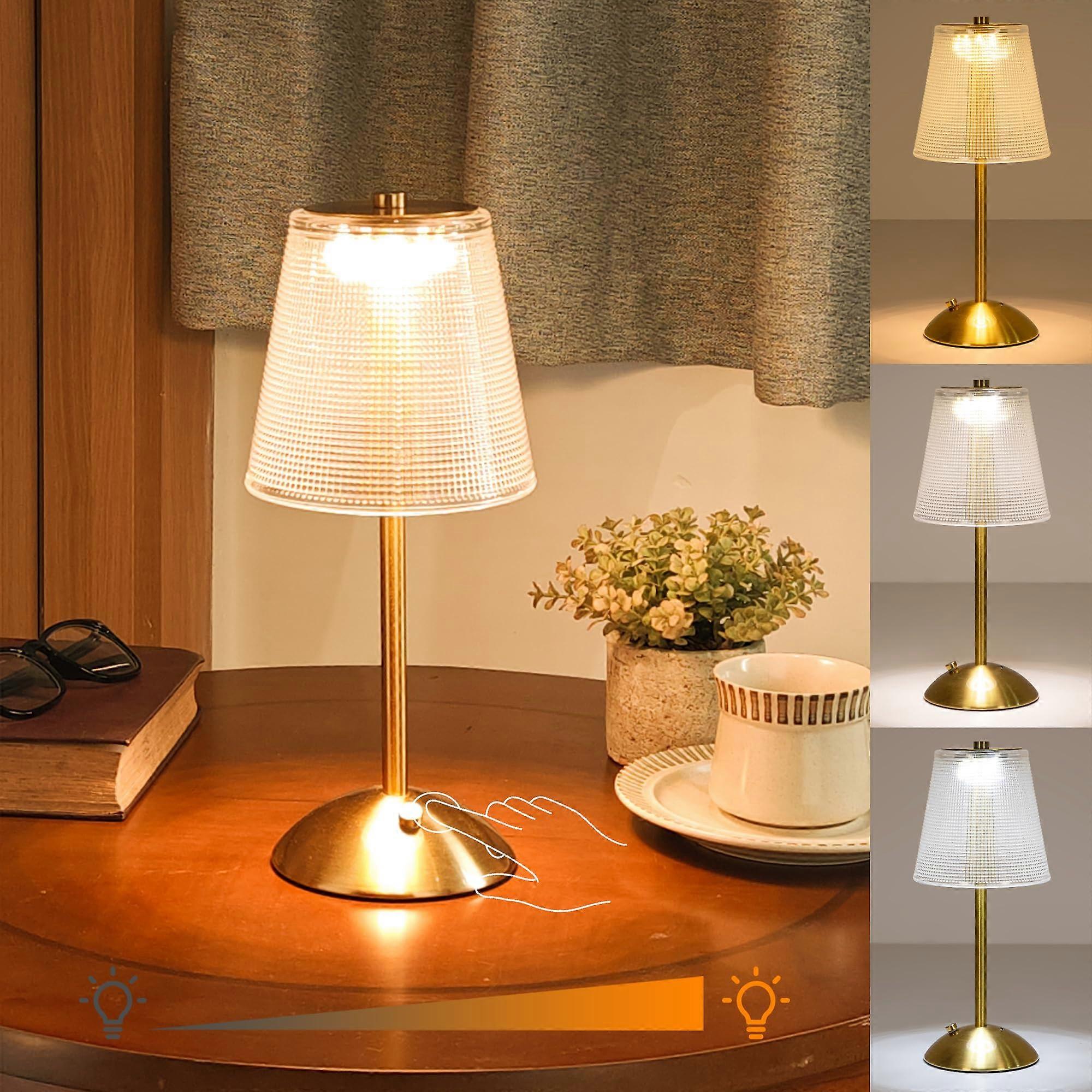 Cordless Table Lamp Retro Gold Rechargeable LED with Touch Control Dimming and 3 Light Modes