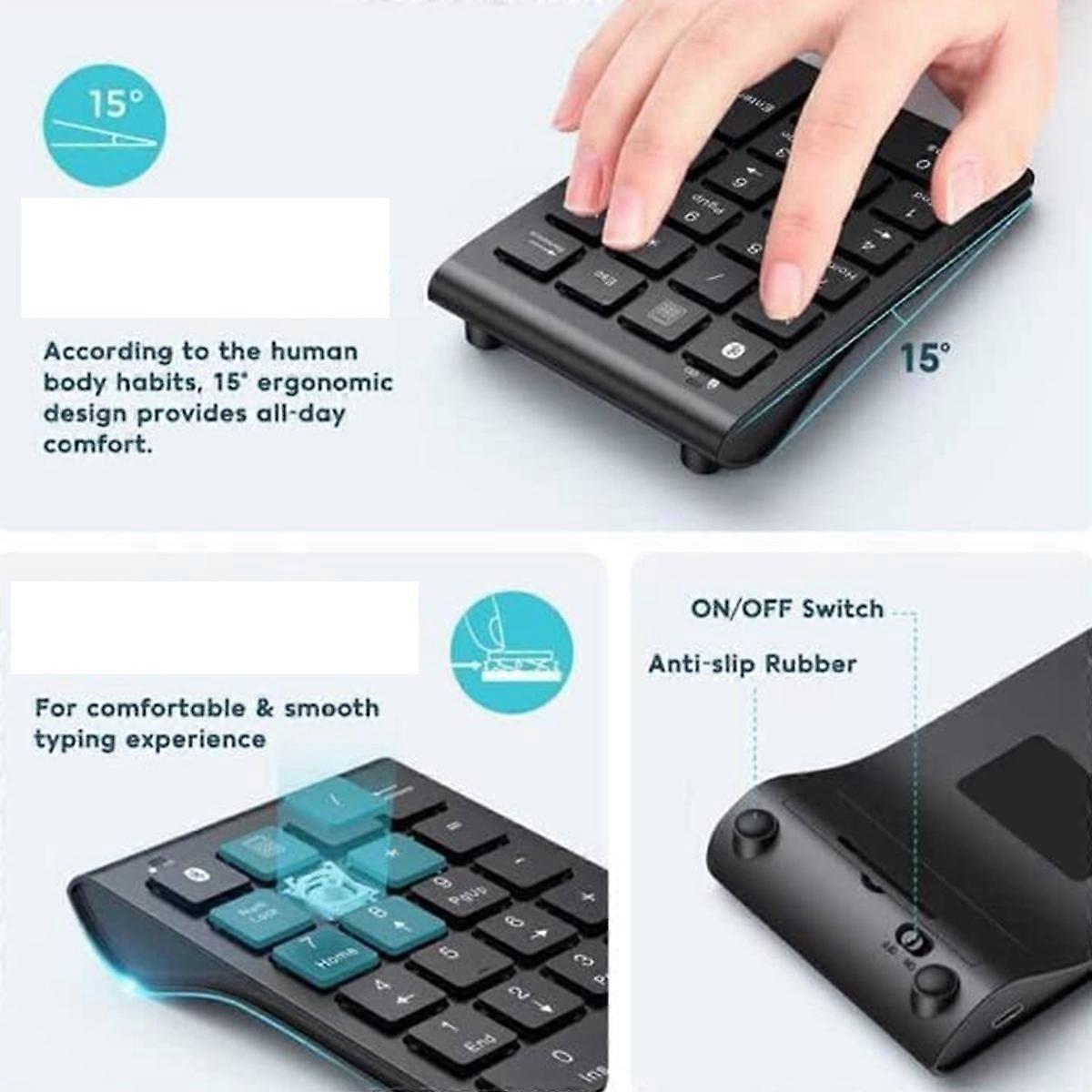 Wireless Bluetooth Number Keypad, 22-Keys Portable Slim Numeric Pad for Laptop Computer, PC, Desktop, Notebook
