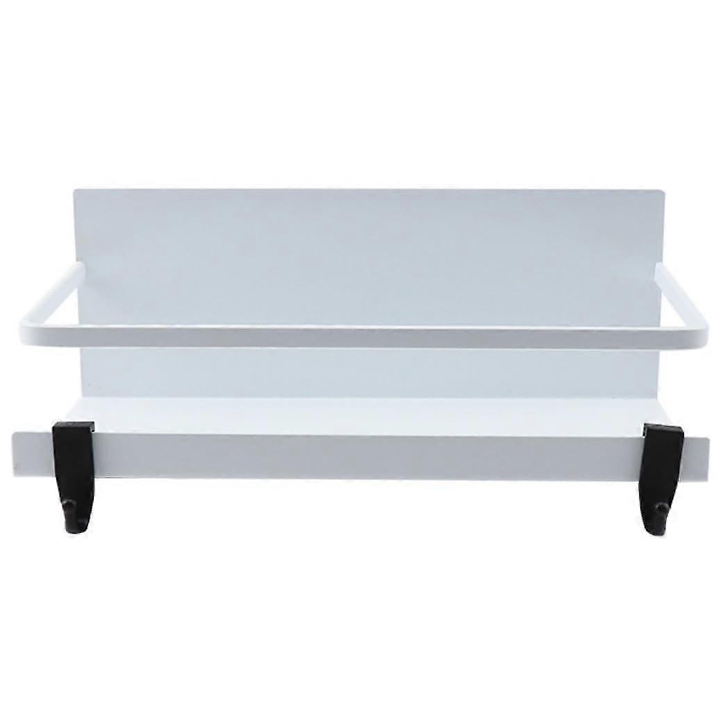 Magnetic Spice Rack for Refrigerator with SpaceSaving Shelf and 2 Removable Hooks White