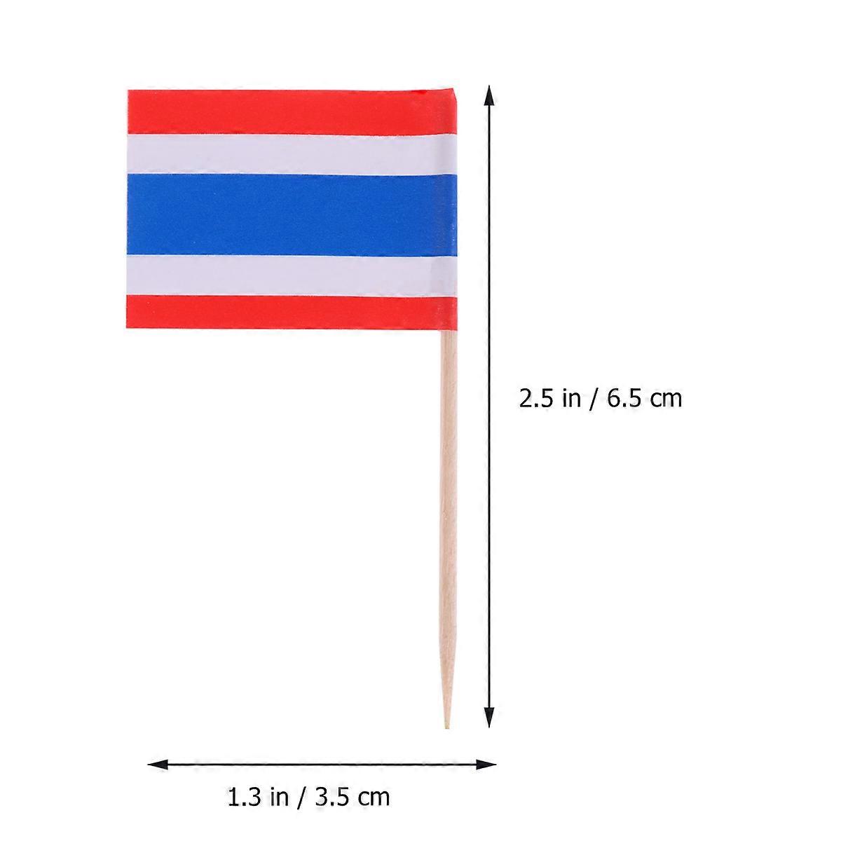 100 قطعة من أعواد أسنان العلم الخشبي لليوم الوطني زخرفة كب كيك أغطية طعام المسواك (تايلاند)