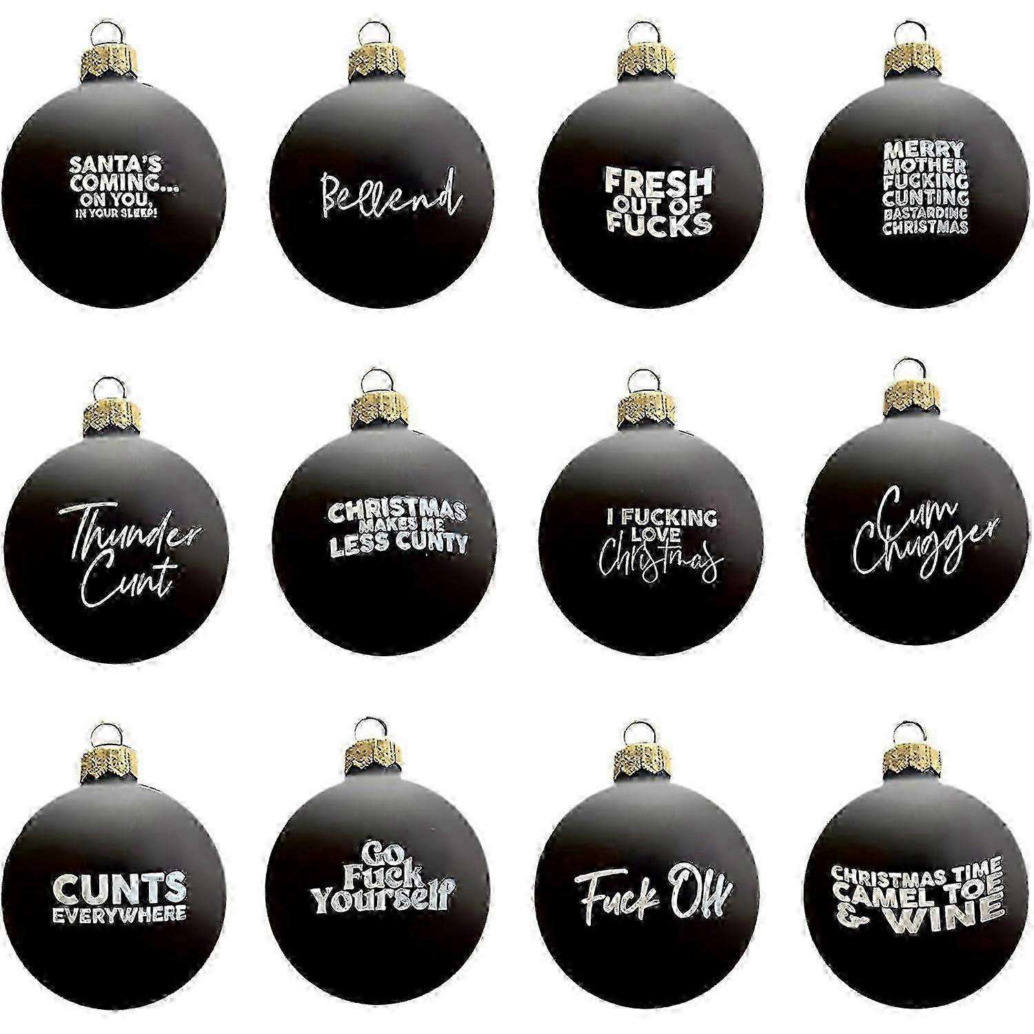 Swear Word Xmas Baubles Set of 12 for Funny Festive Tree Decoration