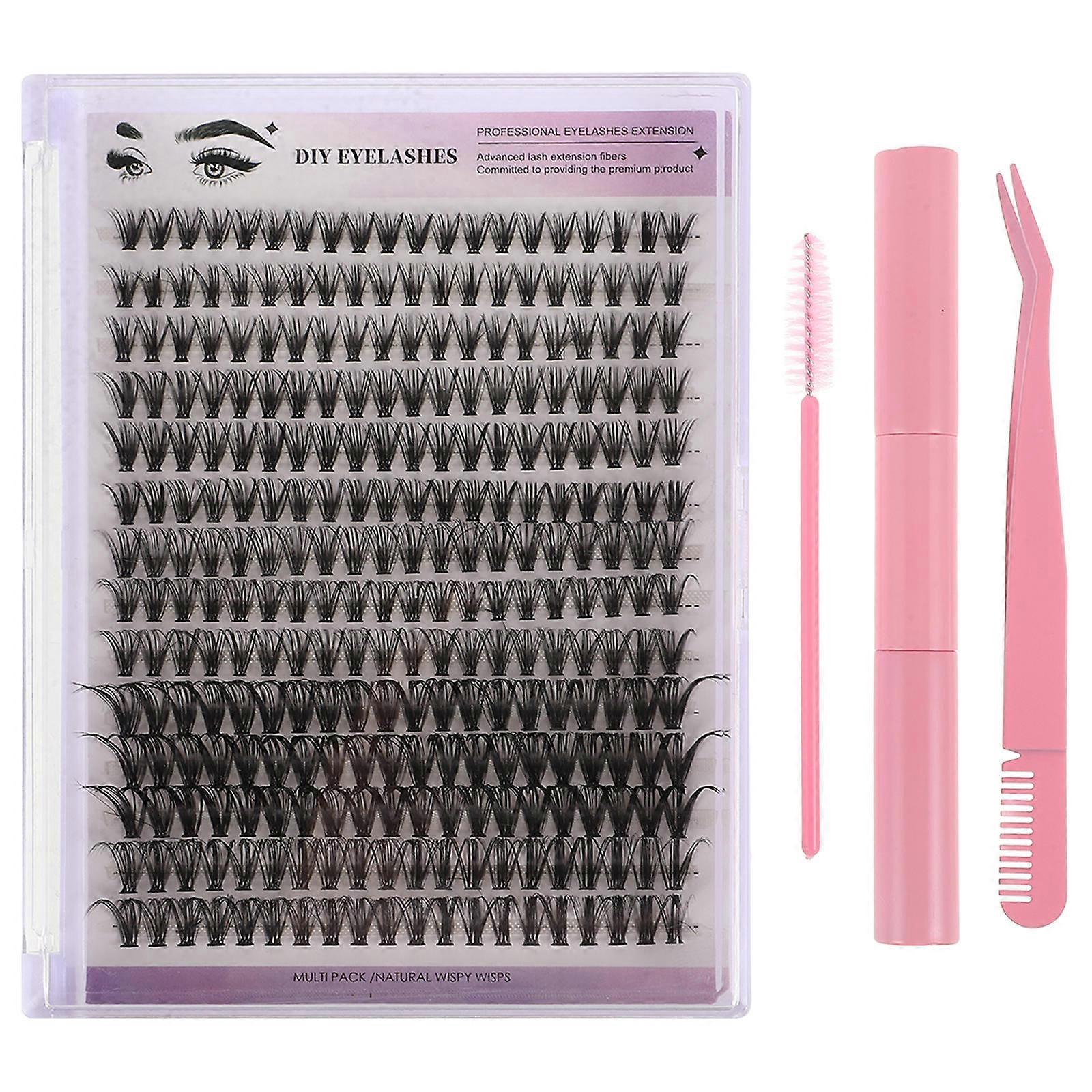 Cluster Eyelash Extensions Kit DIY for 1Sets with Tweezers and Combs Pink