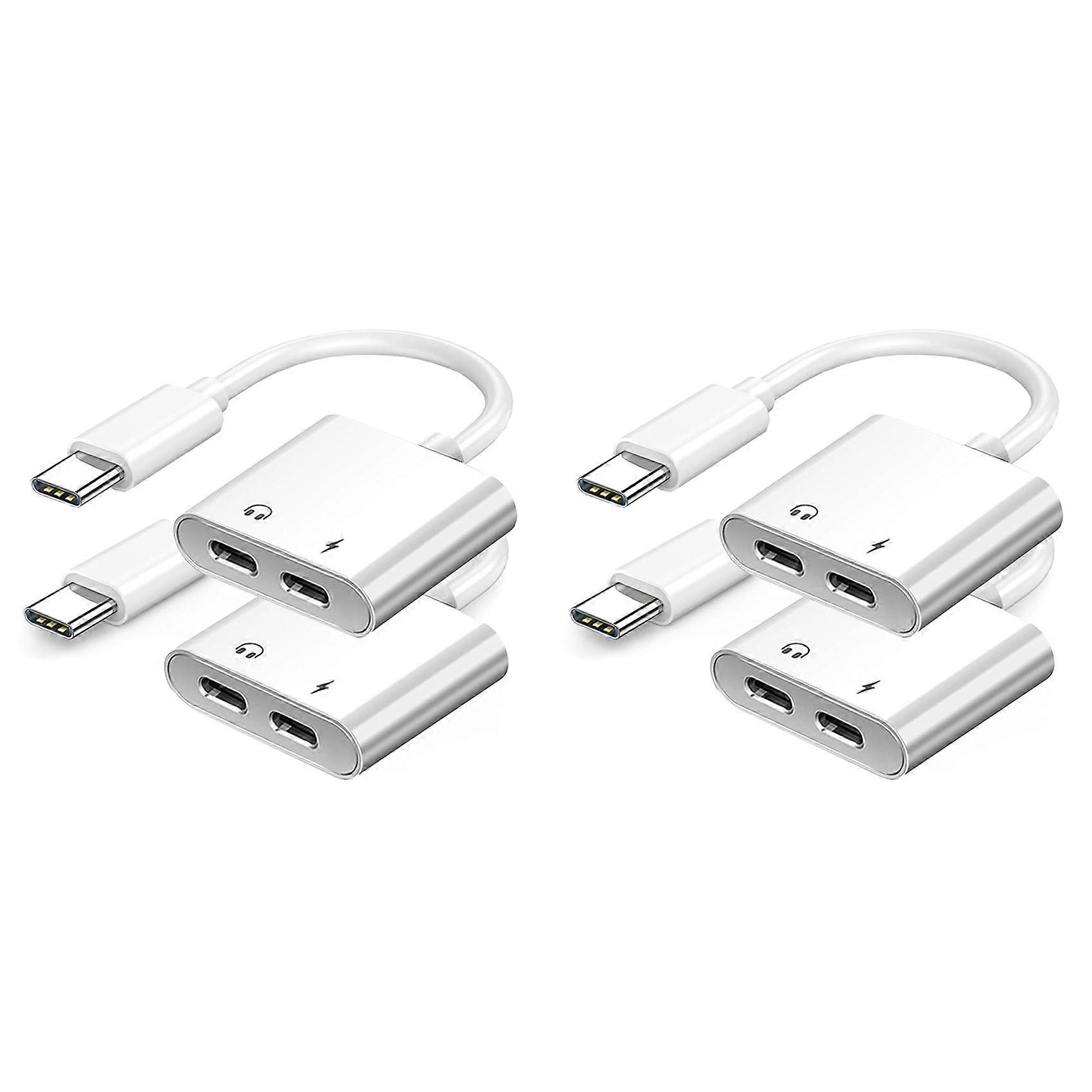 4PCS USB C to USB-C Headphone Charger Adapter, 2-in-1 Type C Audio Adapter with PD Fast Charging, USB C Splitter Dongle