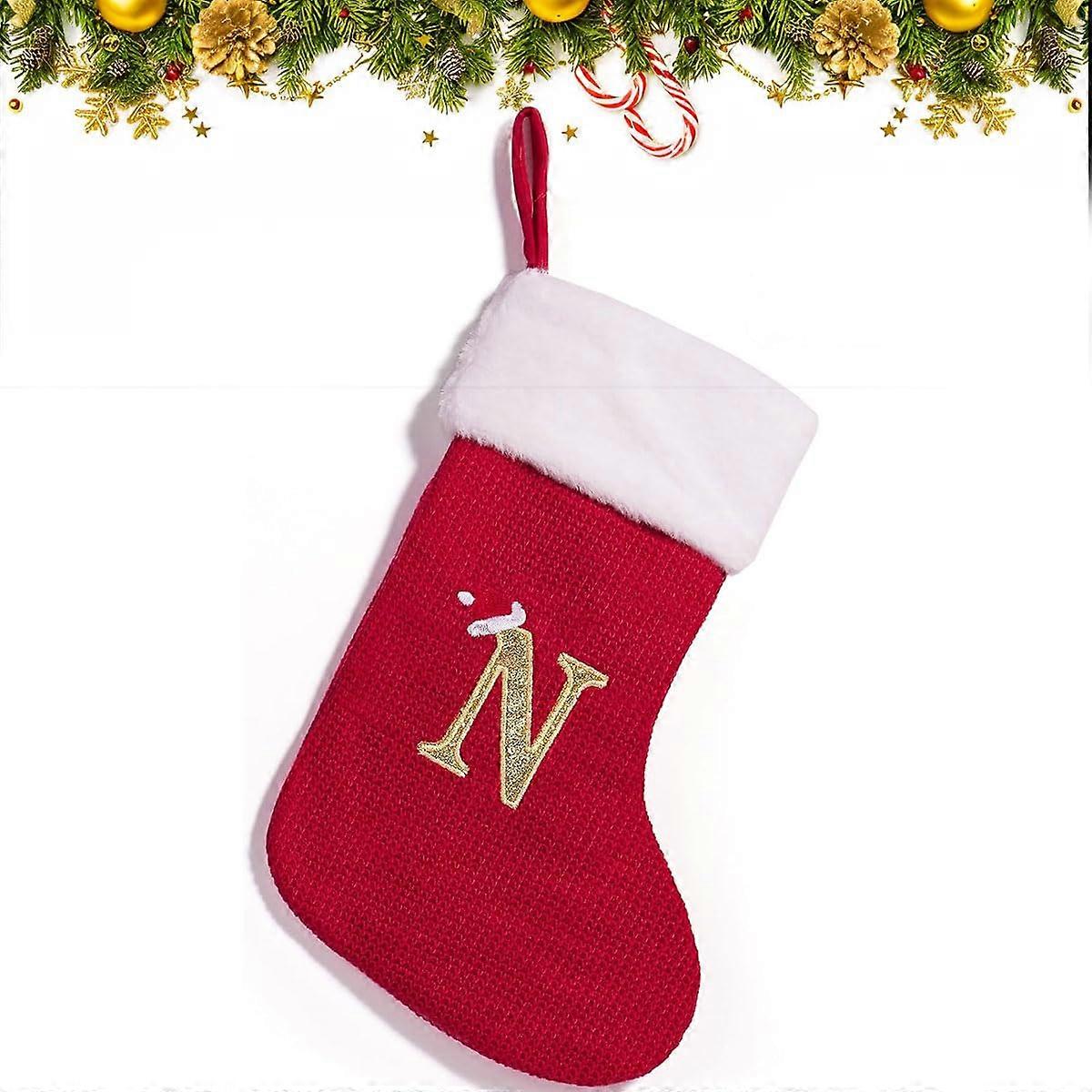 Large Christmas Stockings with Letters, 14 Inch Red Velvet with White Plush Cuff for Fireplace Decor