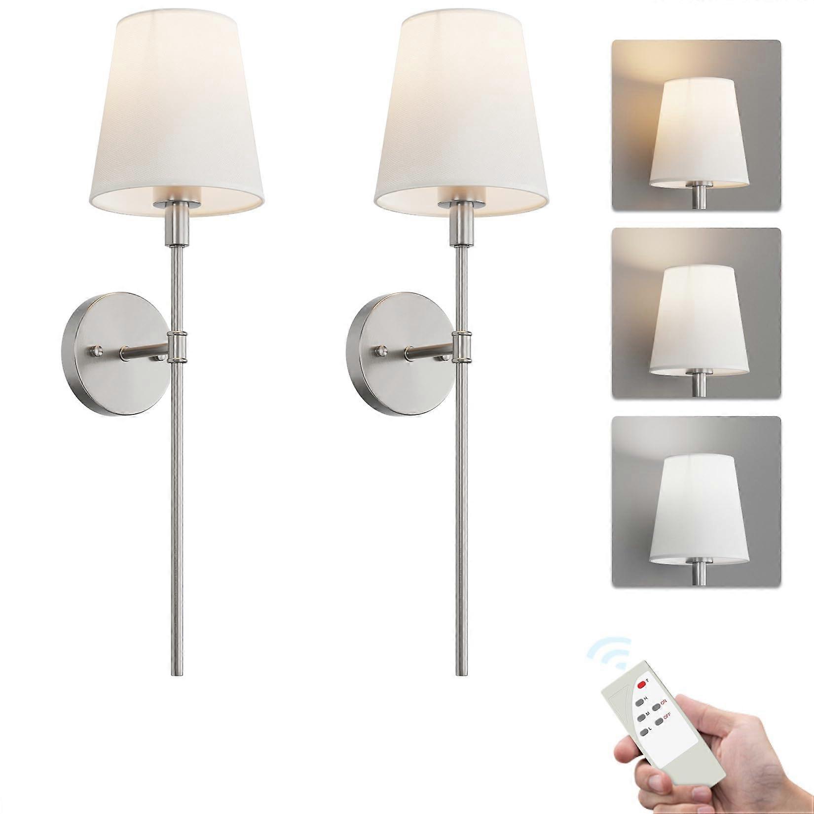 Battery Operated Wall Sconce Set of 2, Rechargeable Nickel Lights with Remote and 3Color Dimming