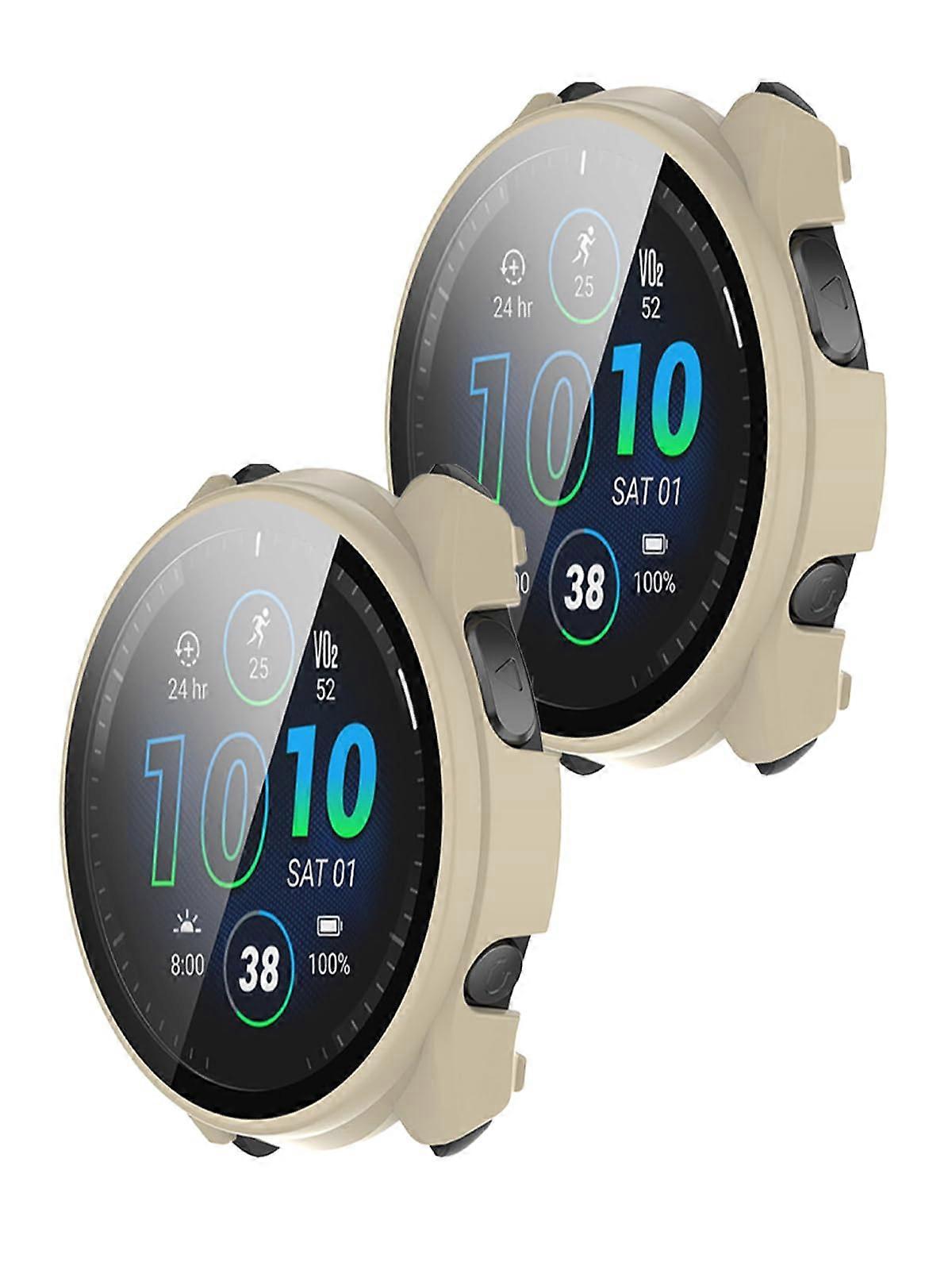 2Pack Tempered Glass Case and Screen Protector, Hard PC Full Cover, White for Garmin Forerunner 965