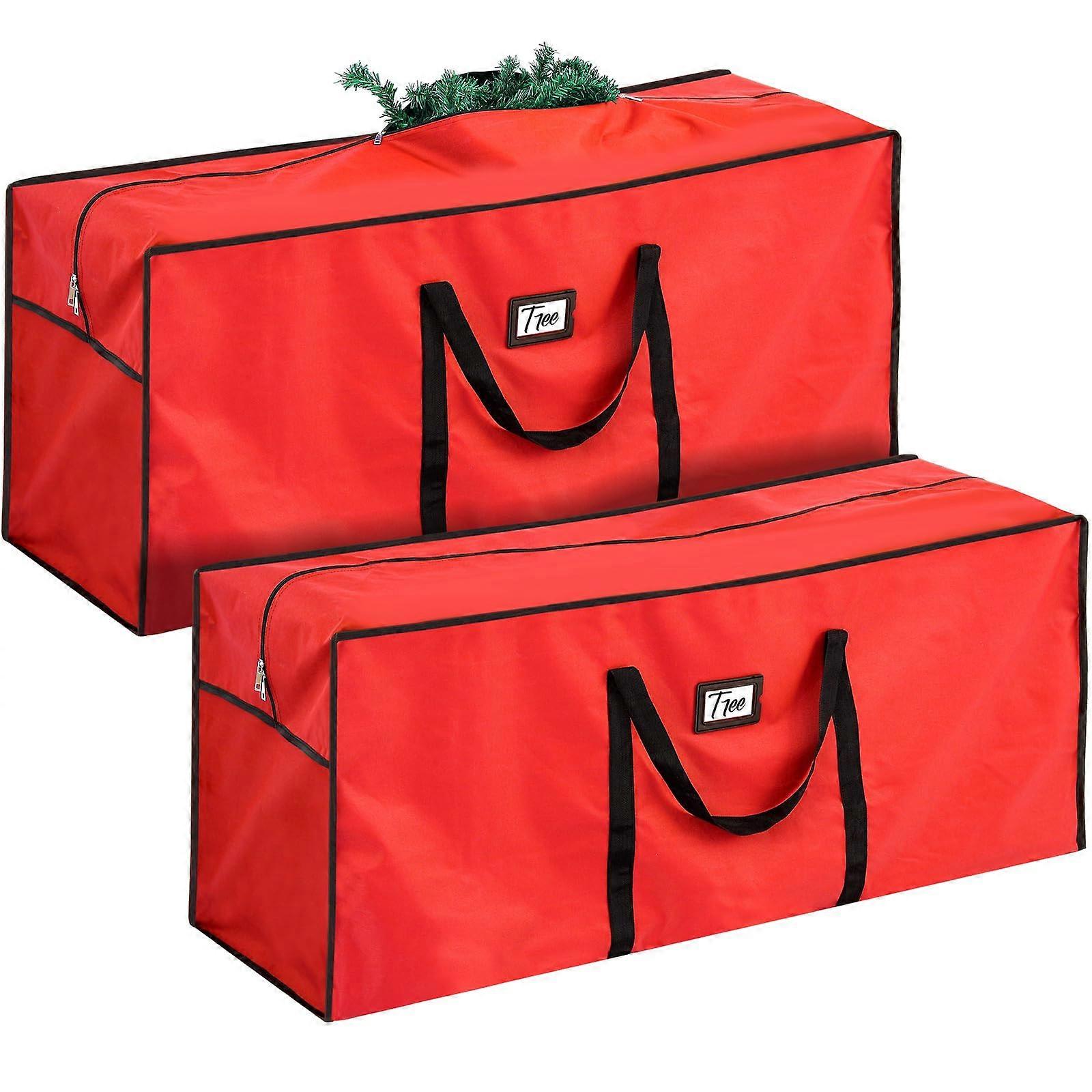 2 Pack 7.5ft Christmas Tree Storage Bag, Heavy Duty Waterproof Large Artificial Tree Holder with Zipper and Reinforced Handles (Red)