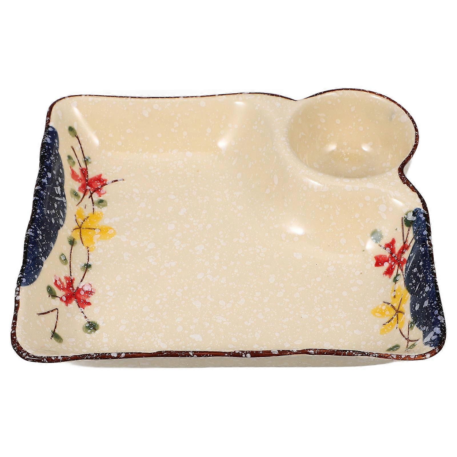 Sushi Serving Plate Ceramic Dumpling Plate with Sauce Holder Convenient Use