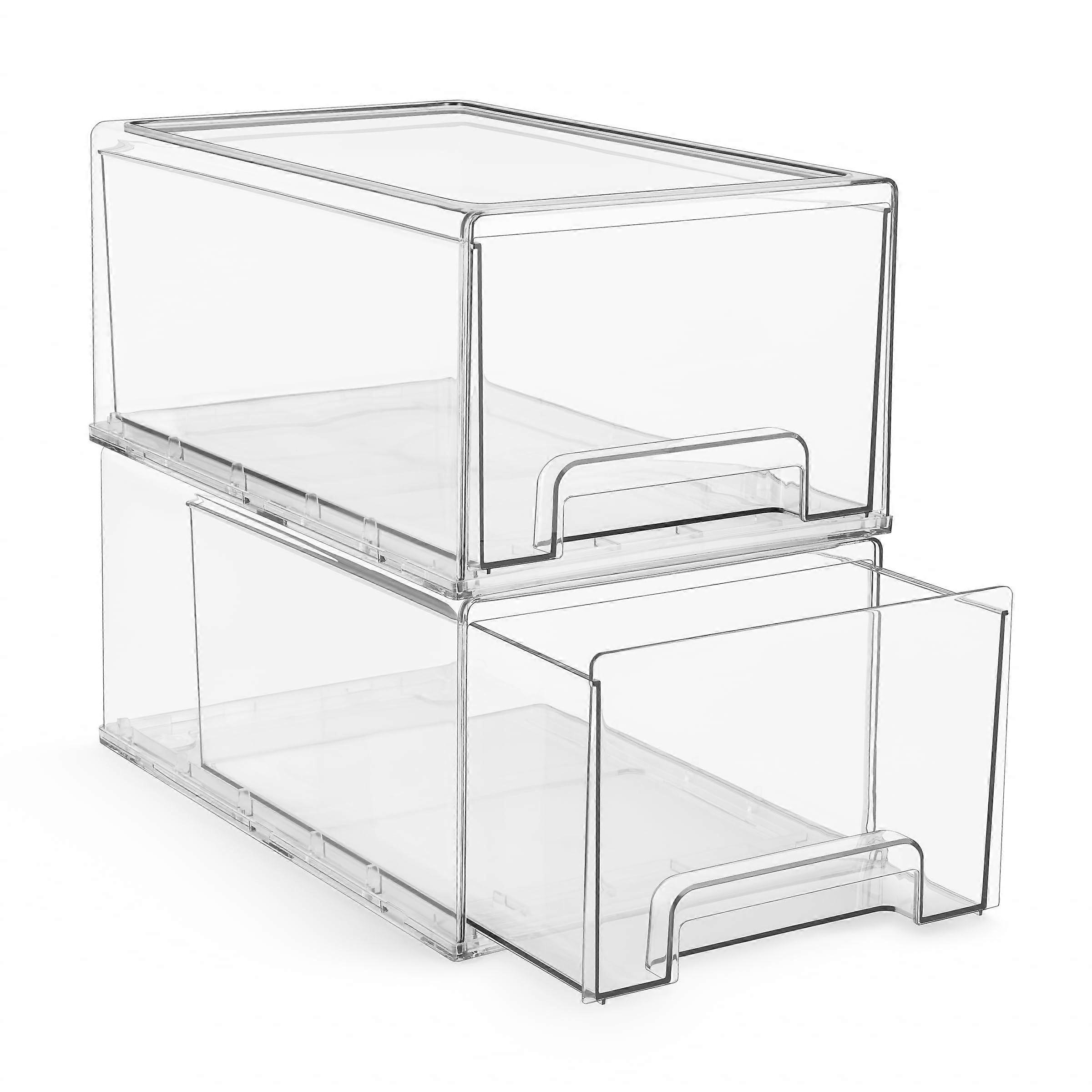 Large Clear Storage Drawers 2Pack Stackable Plastic Organizer Bins with Handles for Home