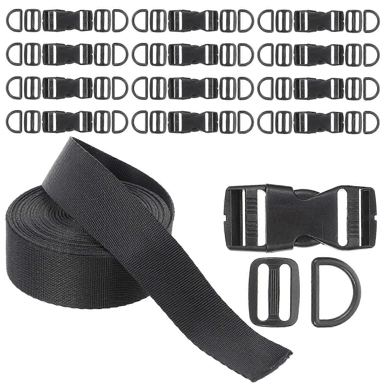 Quick Release Adjustable Buckles D Rings For Daily Use In Black Nylon Strap Kit Featuring 2Set Practical Functionality
