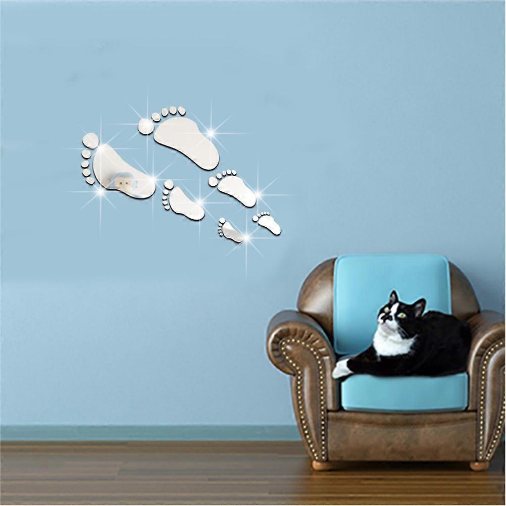 Footprint Pattern Mirror Wall Stickers for Wall Decoration Silver