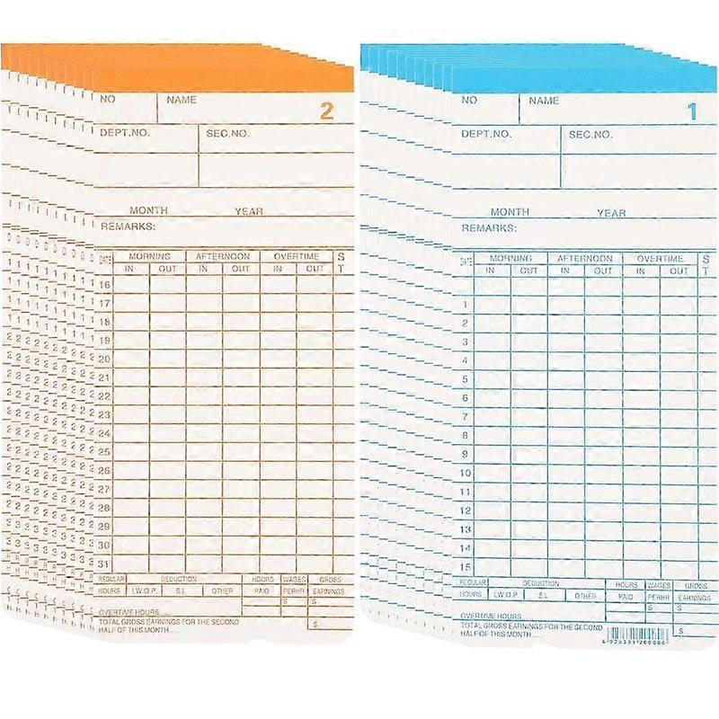Attendance time cards double sided