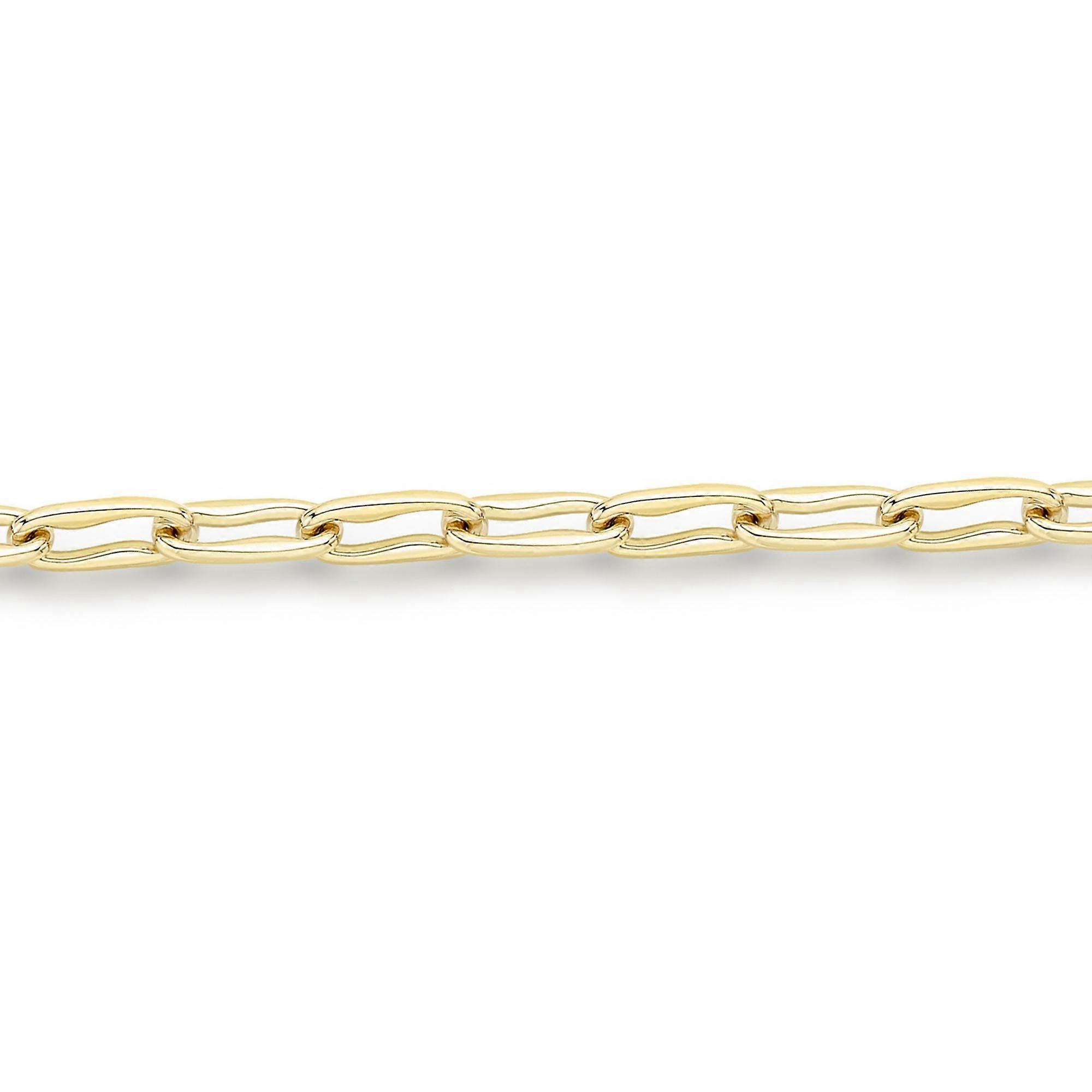 Jewelco London Ladies 9ct Yellow Gold Stretched Wavy Pinched Oval Link Chain Bracelet 4mm 7.5"/19cm
